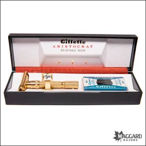 #1103 Gillette Gold Aristocrat Adjustable Razor, Cased, 1964