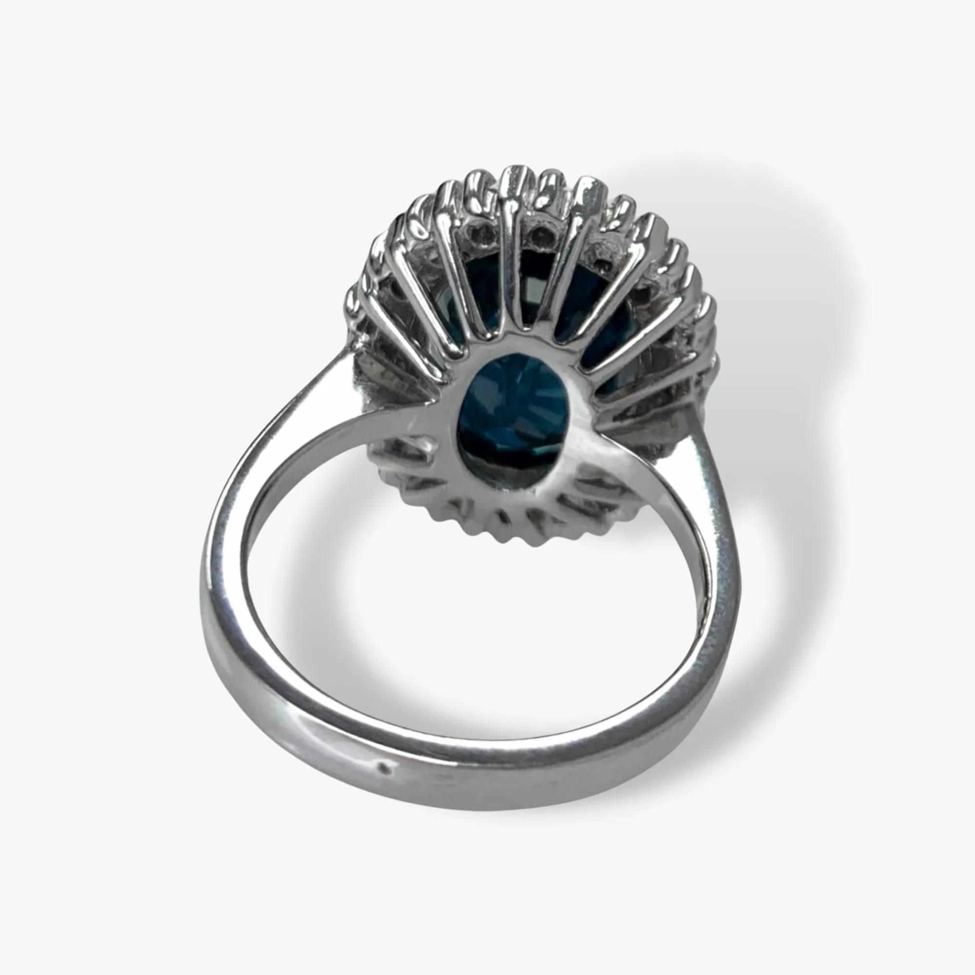 14k White Gold Oval Greenish-Blue Sapphire Diamond Halo Ring