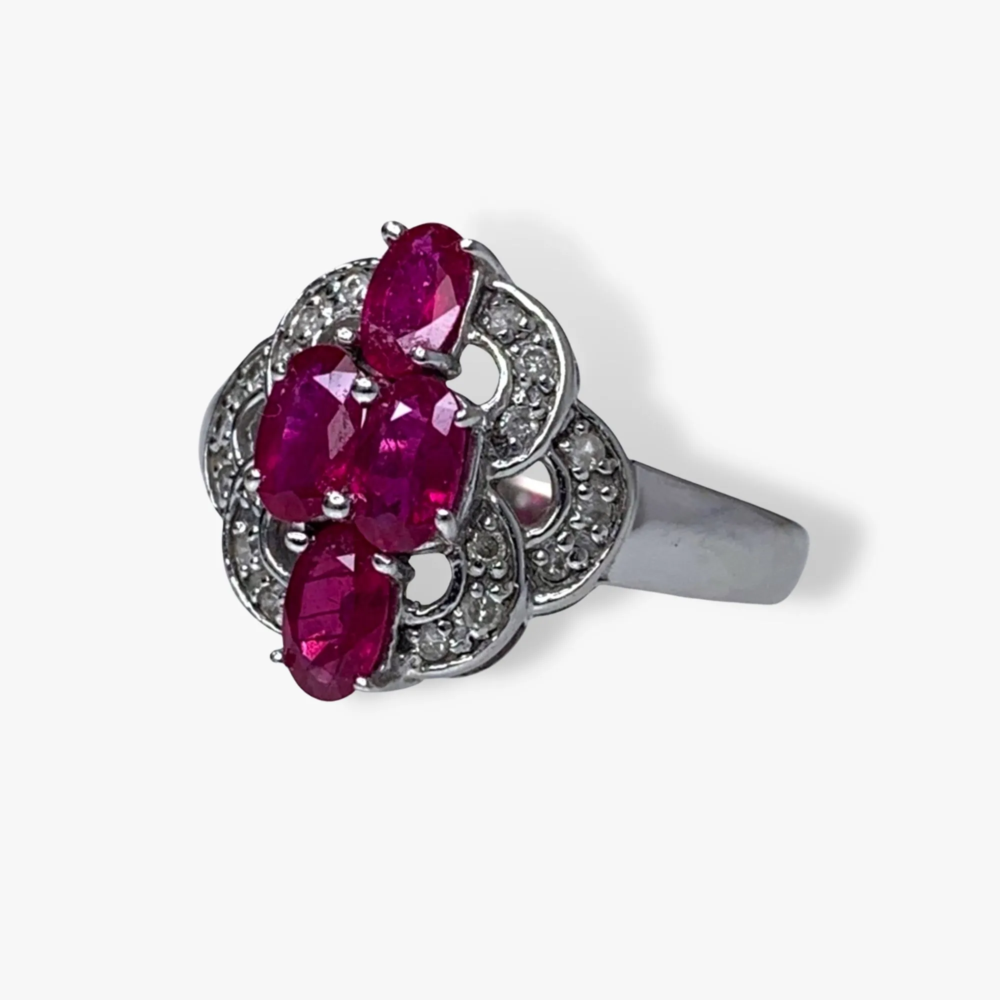 14k White Gold Oval Ruby Diamond Vintage Ring