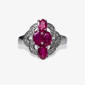 14k White Gold Oval Ruby Diamond Vintage Ring