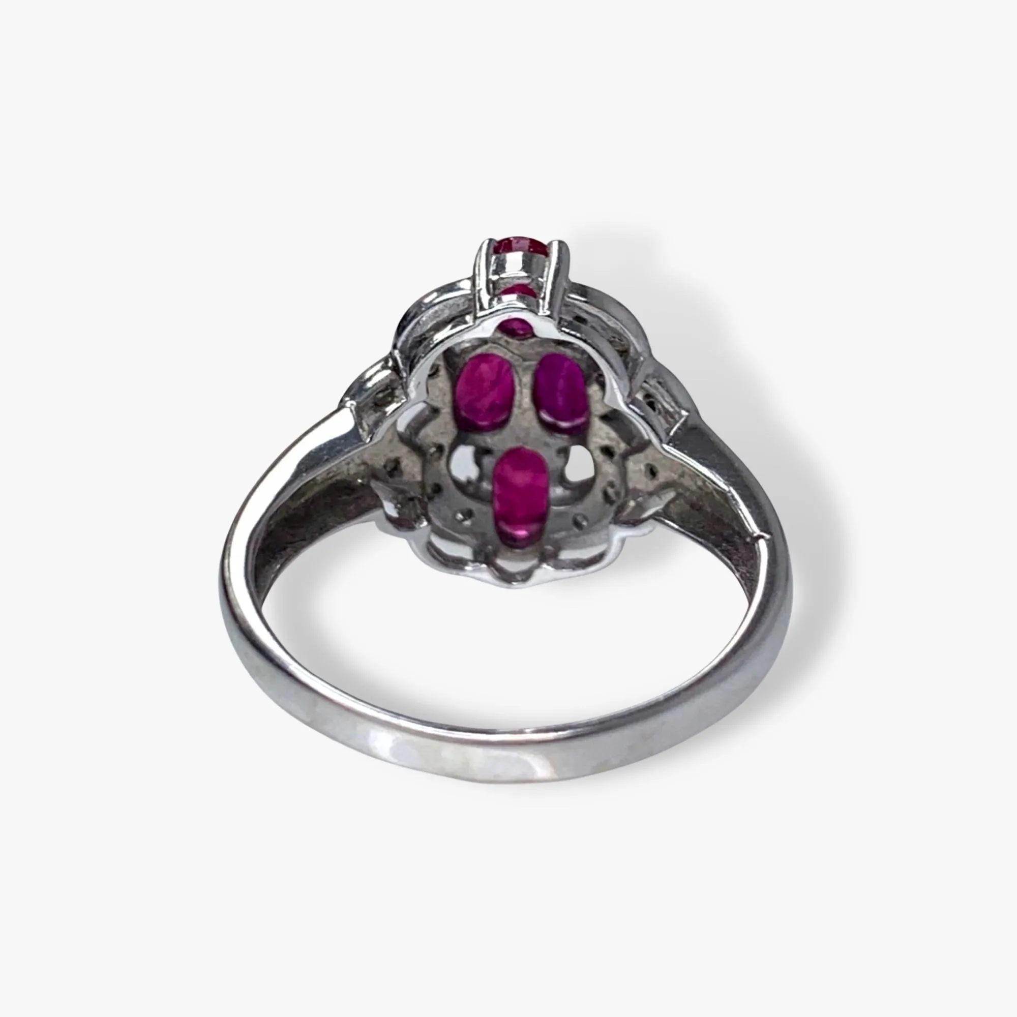 14k White Gold Oval Ruby Diamond Vintage Ring