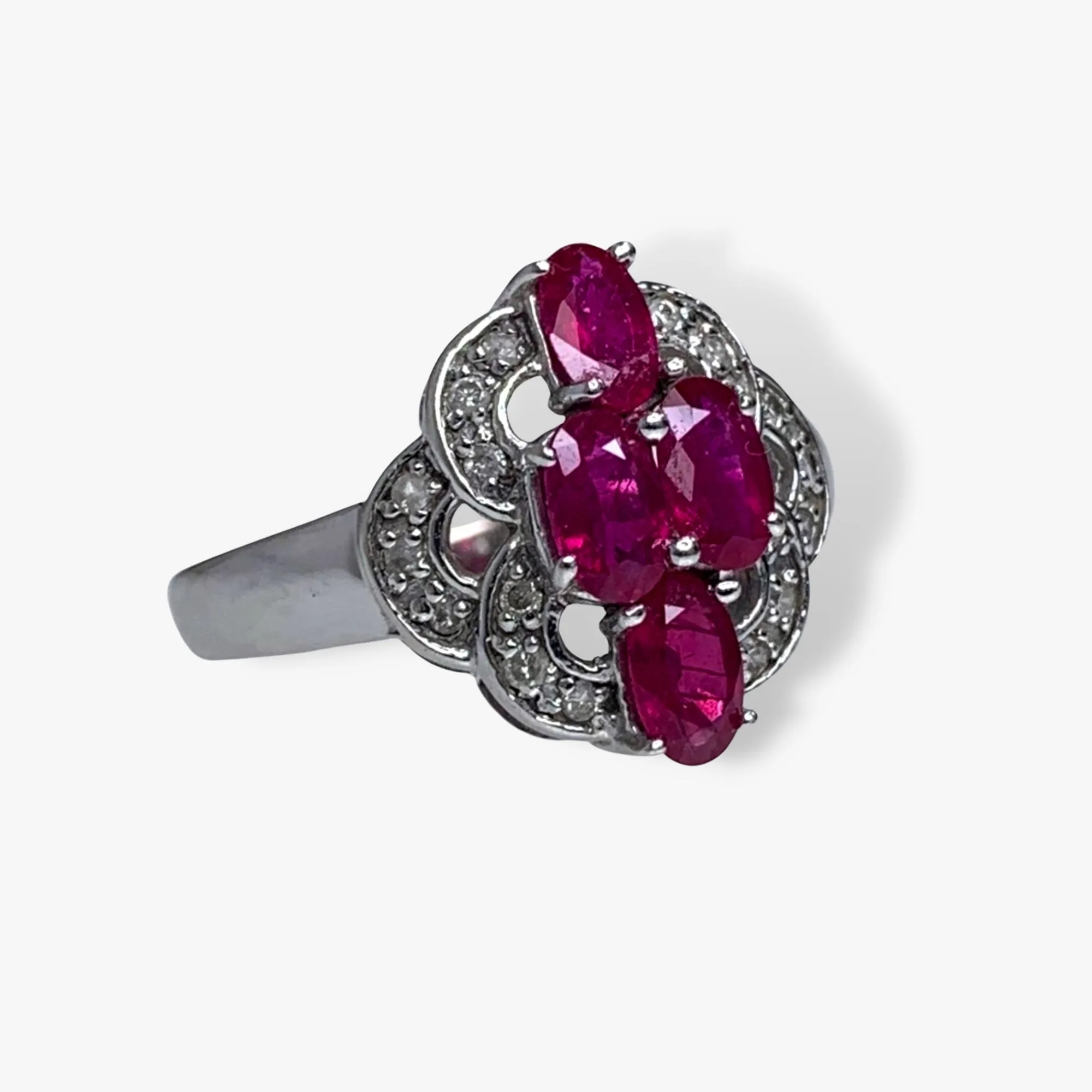 14k White Gold Oval Ruby Diamond Vintage Ring