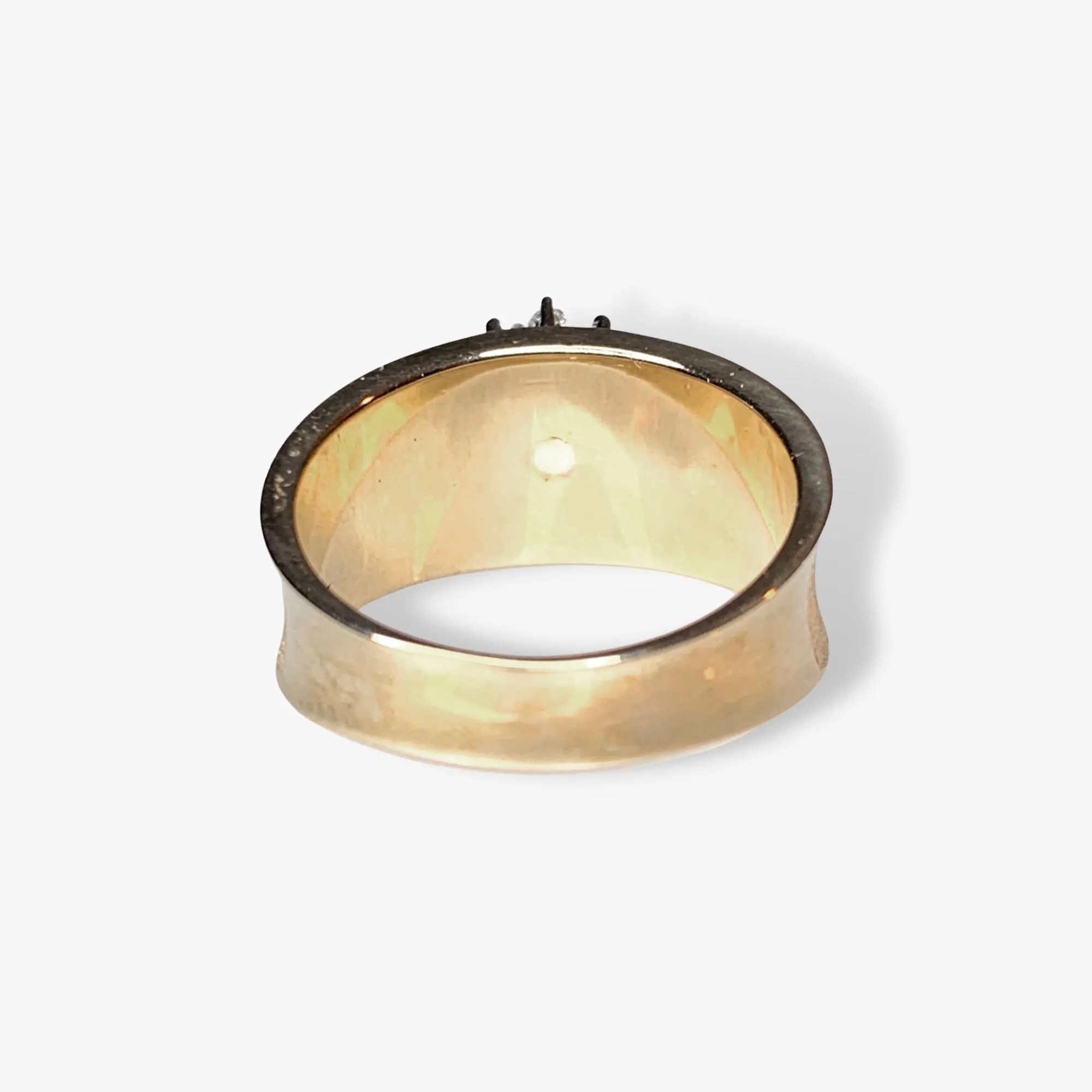 14k Yellow Gold Blue Sapphire and Diamond Wide Band Vintage Ring