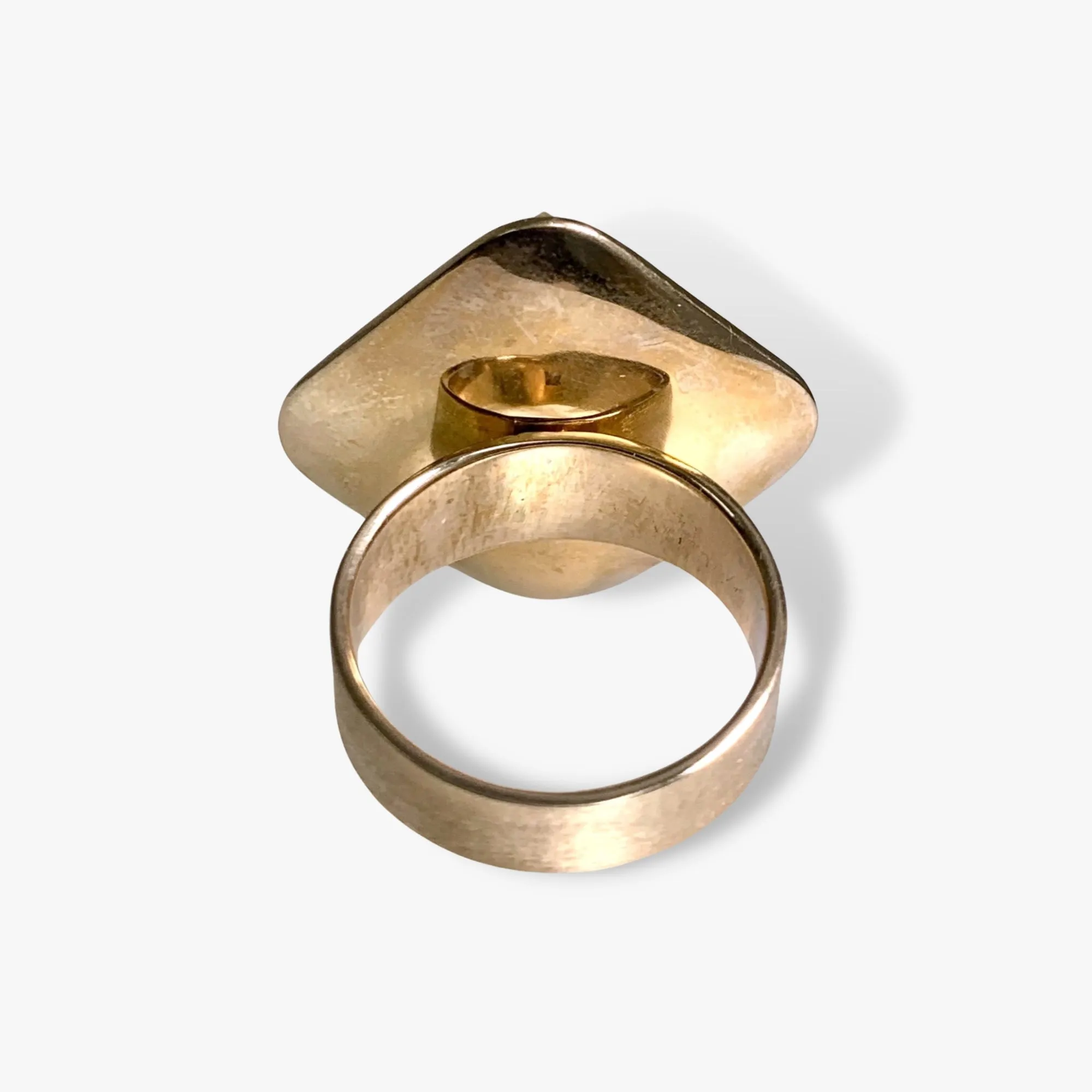 14k Yellow Gold Cabochon Cut Honey Jade and Ruby Vintage Ring