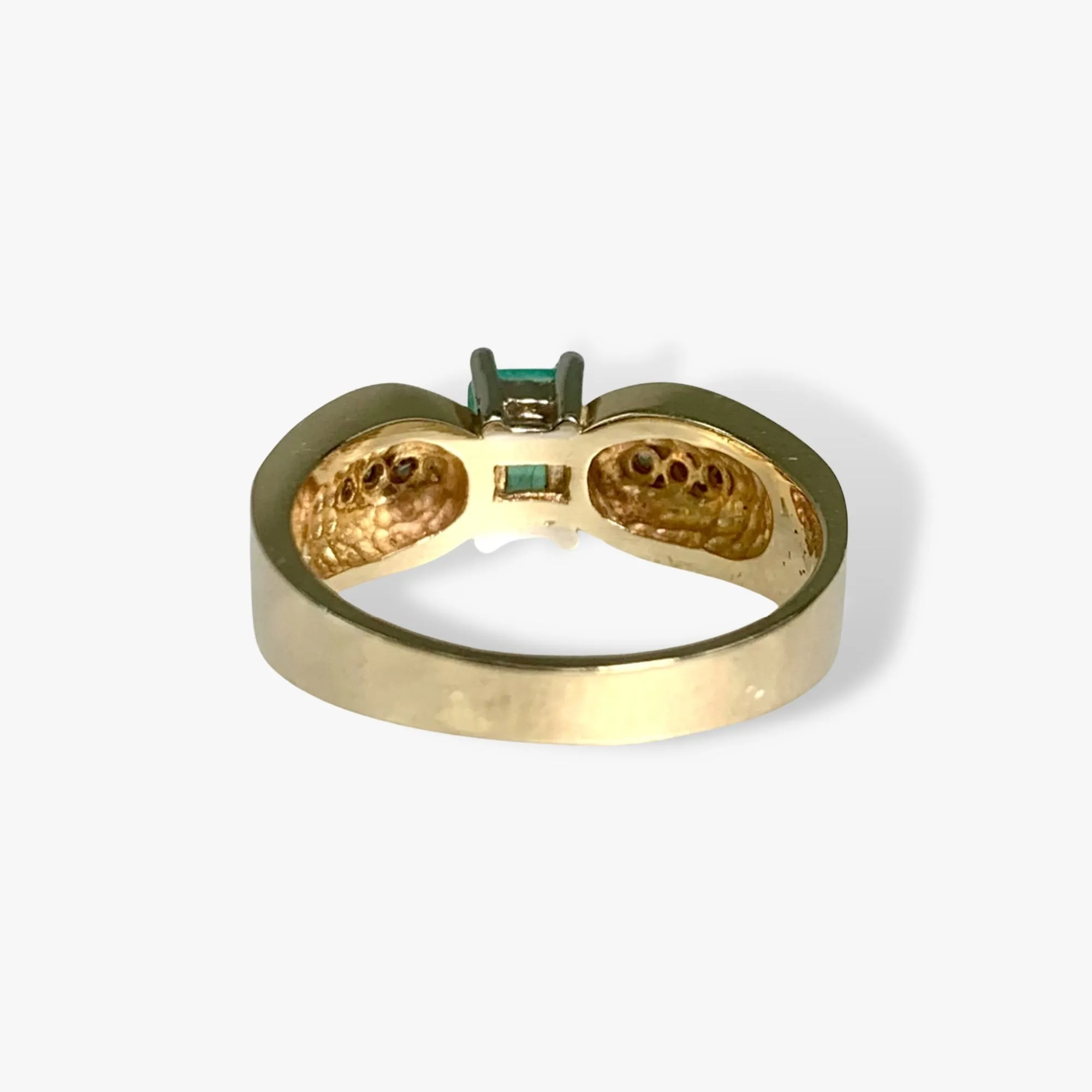 14k Yellow Gold Emerald Cut Emerald and Diamond Vintage Ring