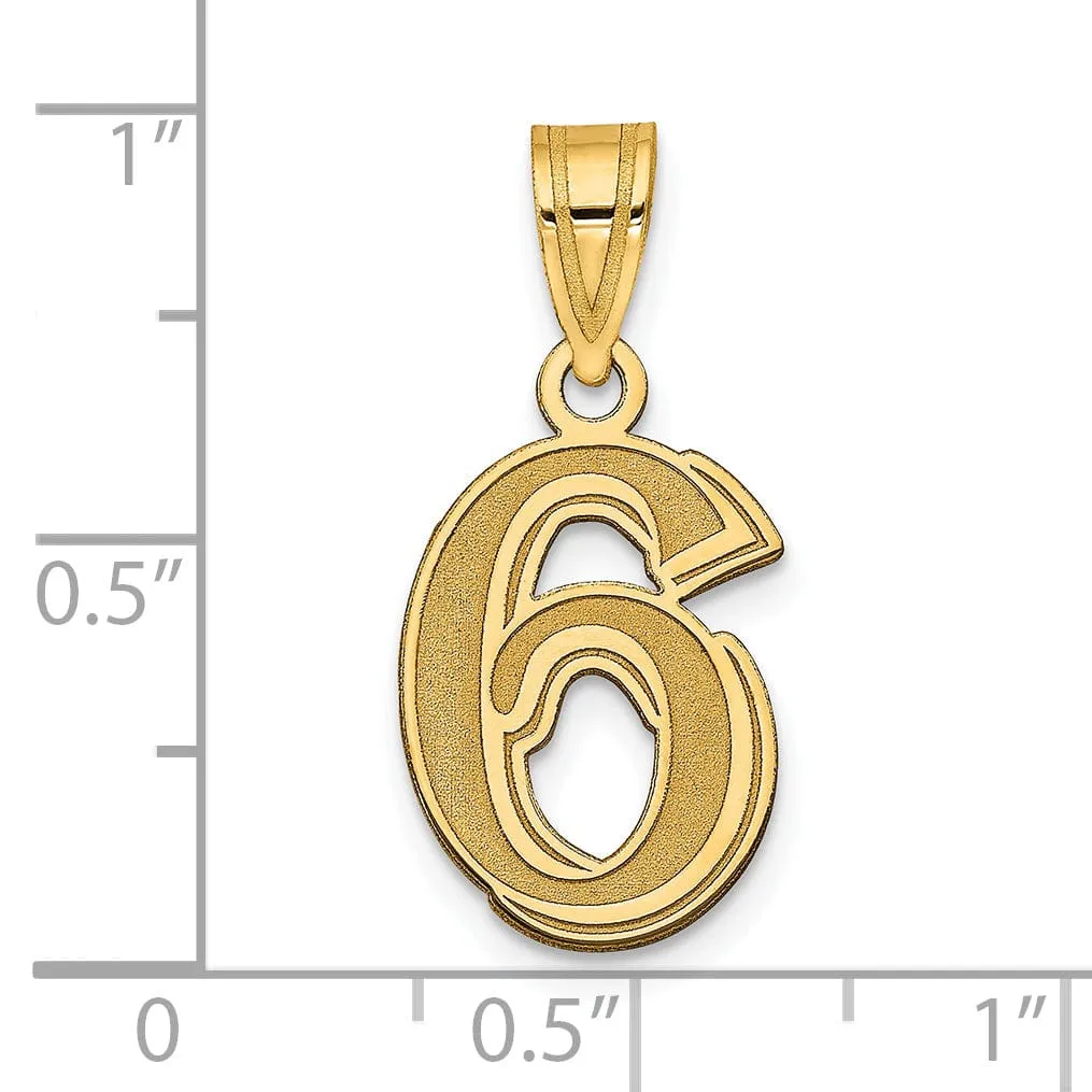 14k Yellow Gold Polished Etched Finish Number 6 Charm Pendant