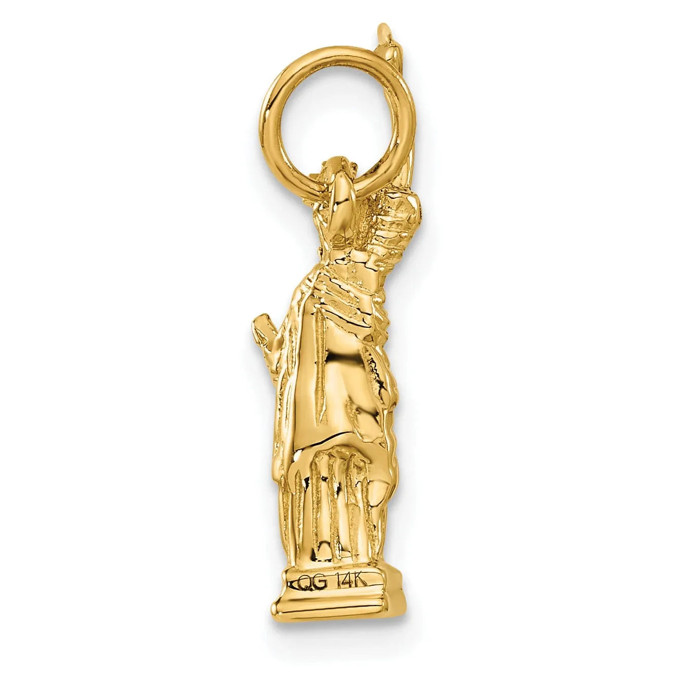 14k Yellow Gold Polished Texture Finish 3-Dimensional Statue Of Liberty Charm Pendant