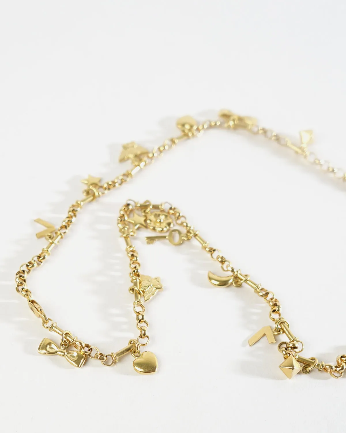 18k Gold Chain Necklace w/ Charms