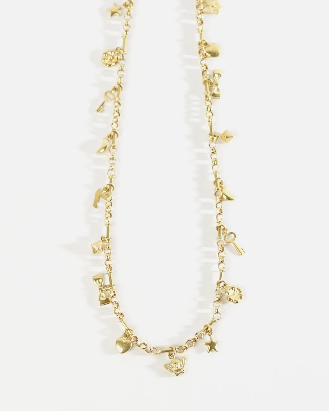 18k Gold Chain Necklace w/ Charms