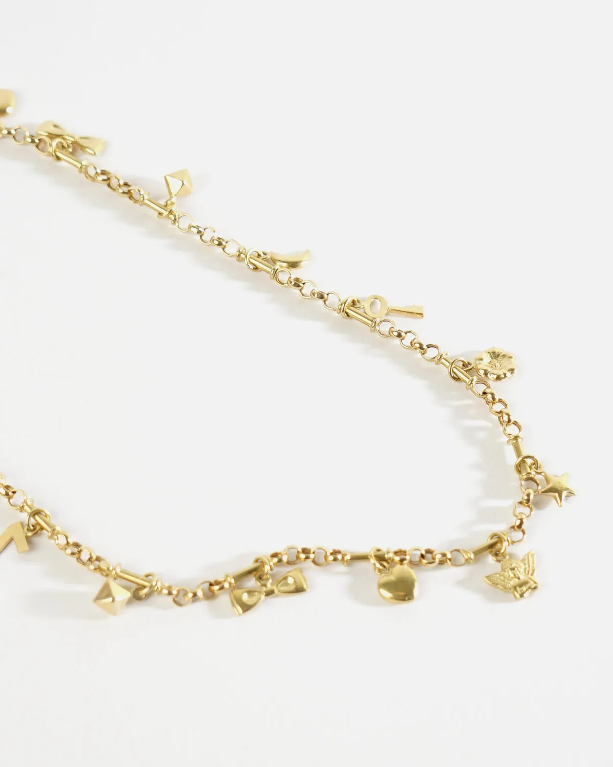 18k Gold Chain Necklace w/ Charms