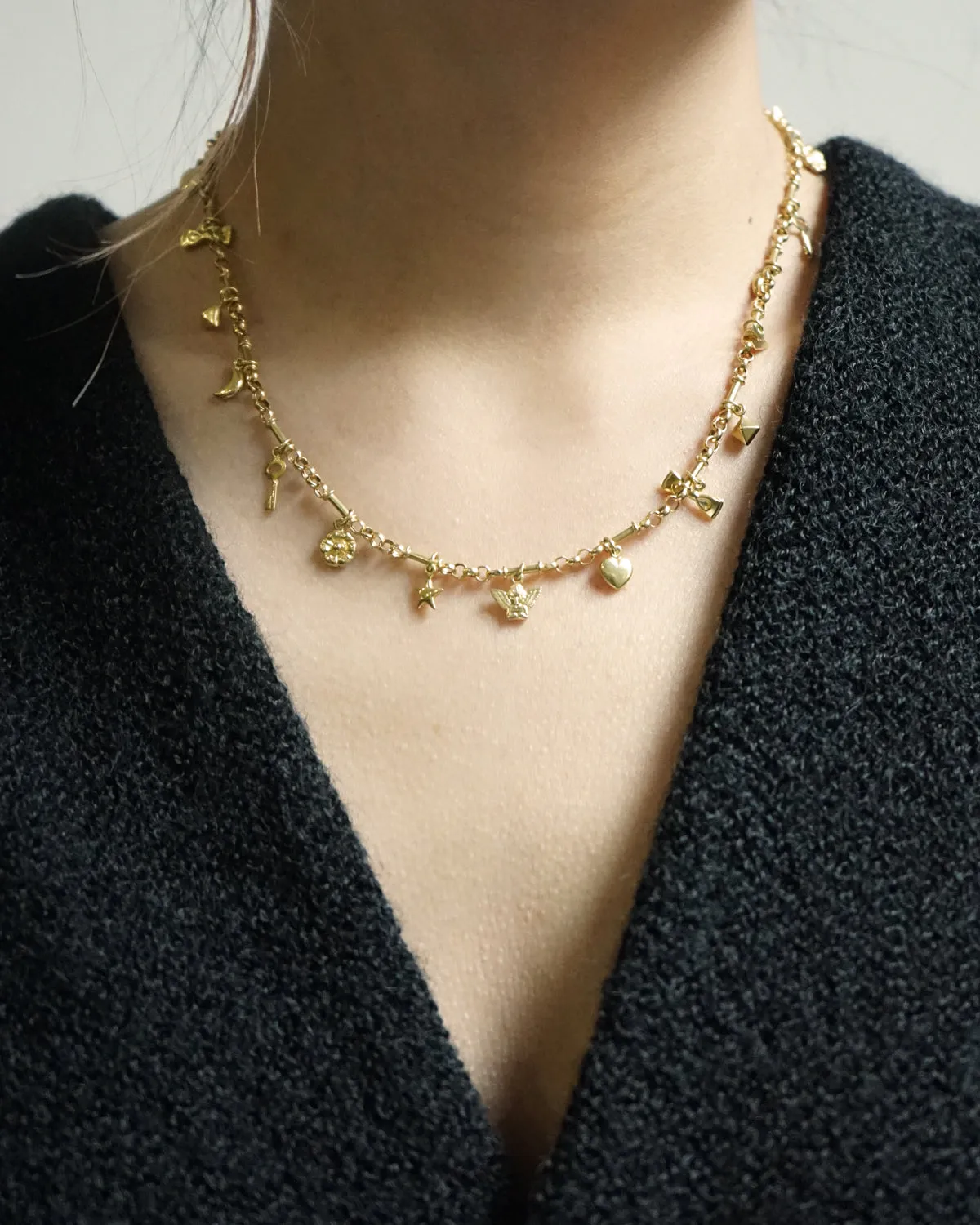 18k Gold Chain Necklace w/ Charms