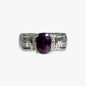 18k White Gold Oval Cut Ruby Diamond Vintage Ring