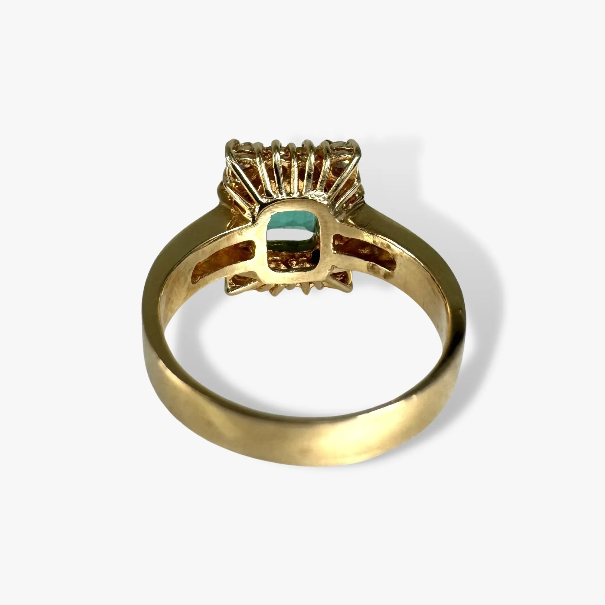 18k Yellow Gold Asscher Cut Emerald and Diamond Vintage Ring