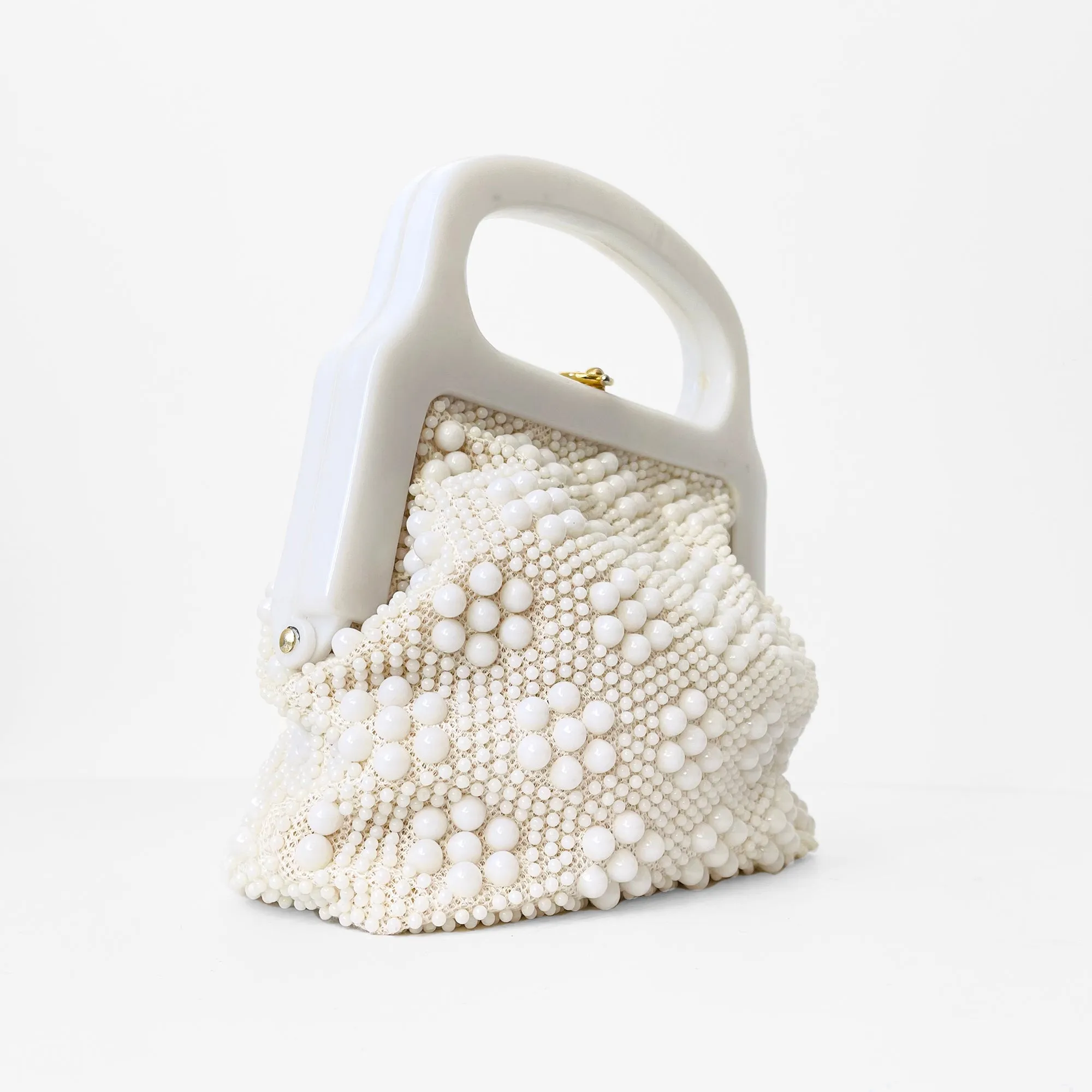 1980s Off-White Beaded Top-Handle Evening-Bag Purse Handbag