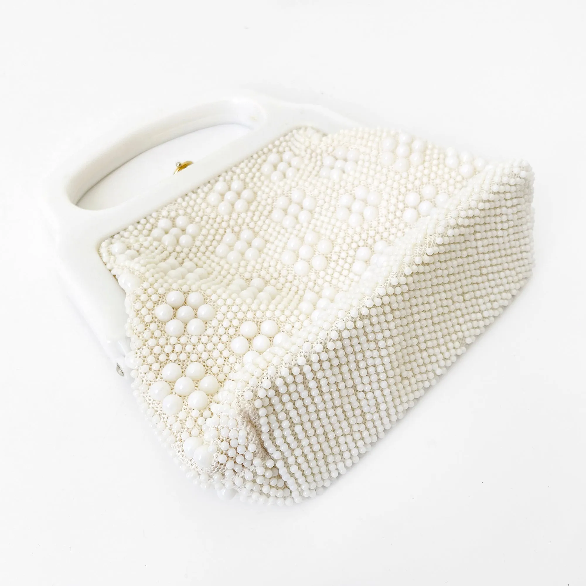 1980s Off-White Beaded Top-Handle Evening-Bag Purse Handbag