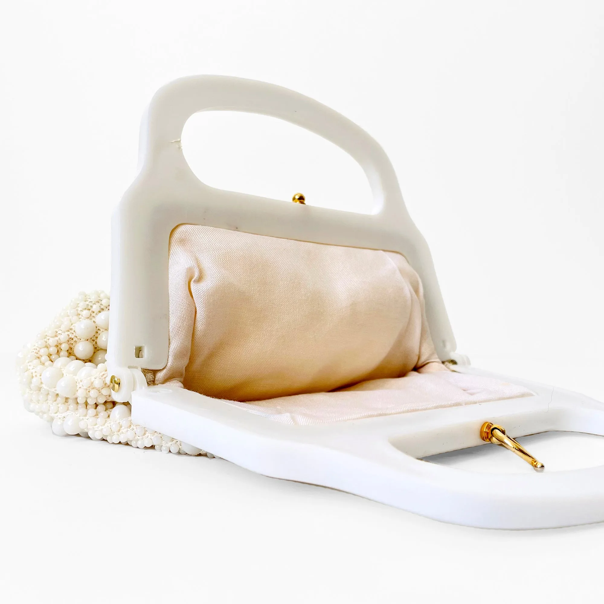 1980s Off-White Beaded Top-Handle Evening-Bag Purse Handbag