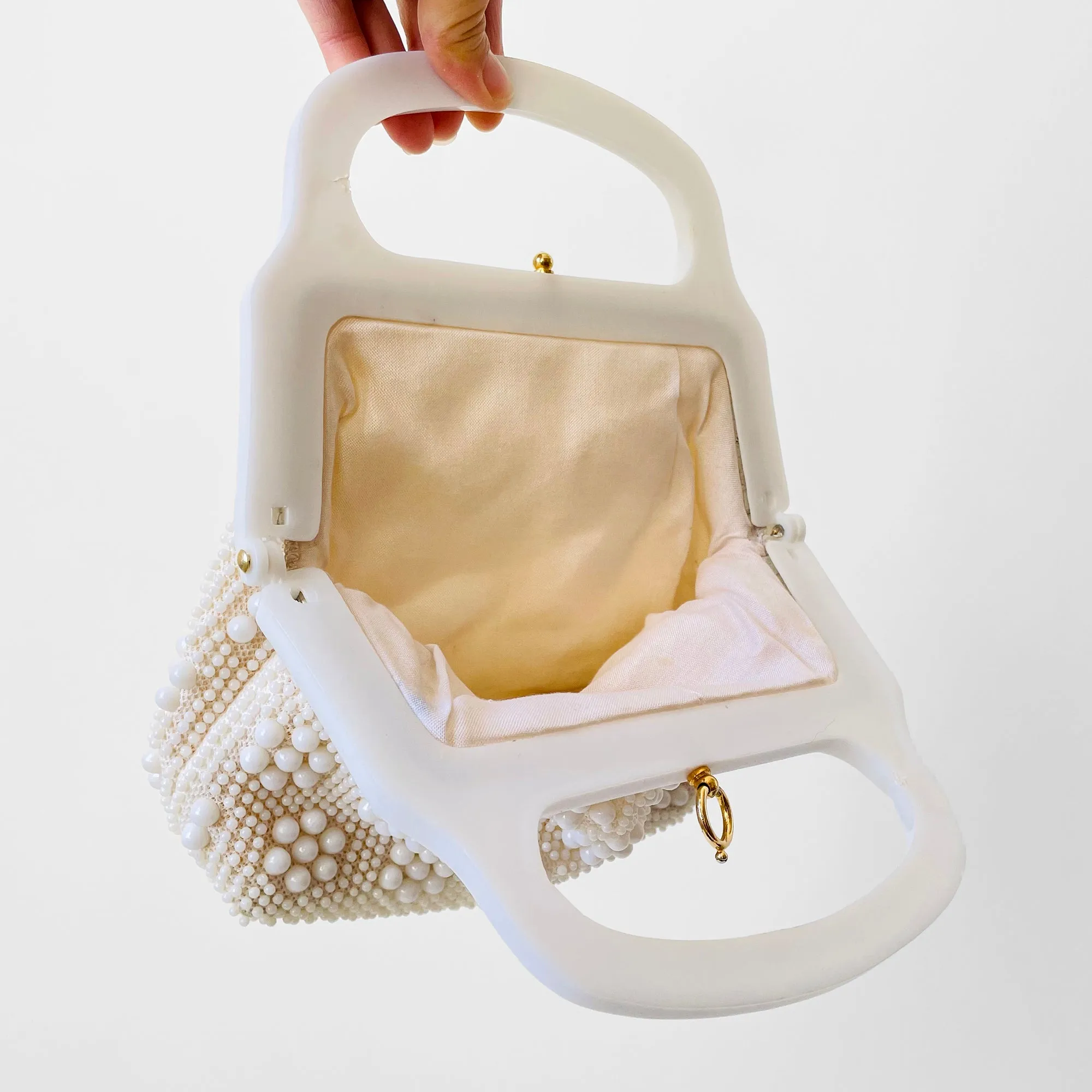 1980s Off-White Beaded Top-Handle Evening-Bag Purse Handbag