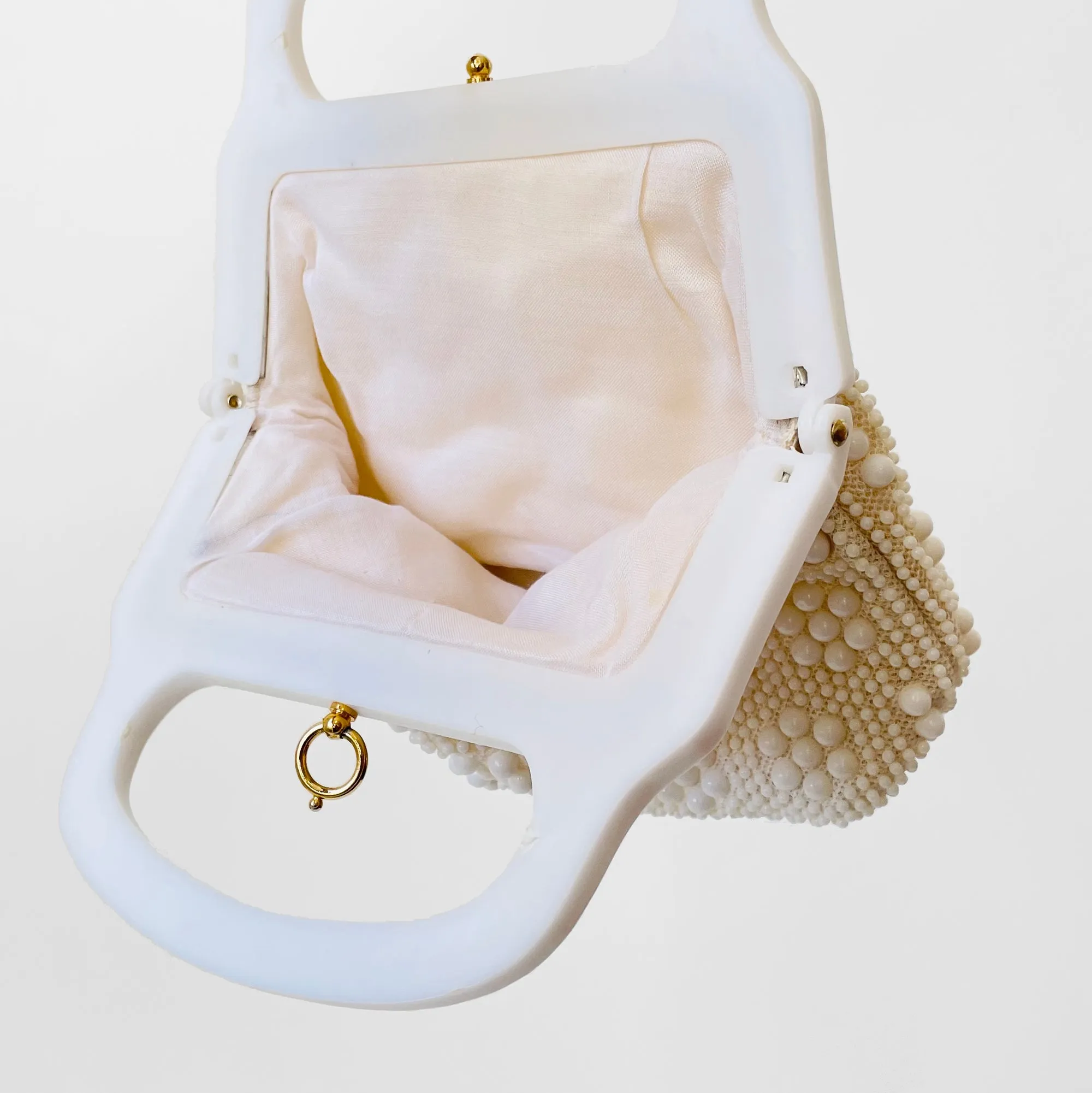 1980s Off-White Beaded Top-Handle Evening-Bag Purse Handbag