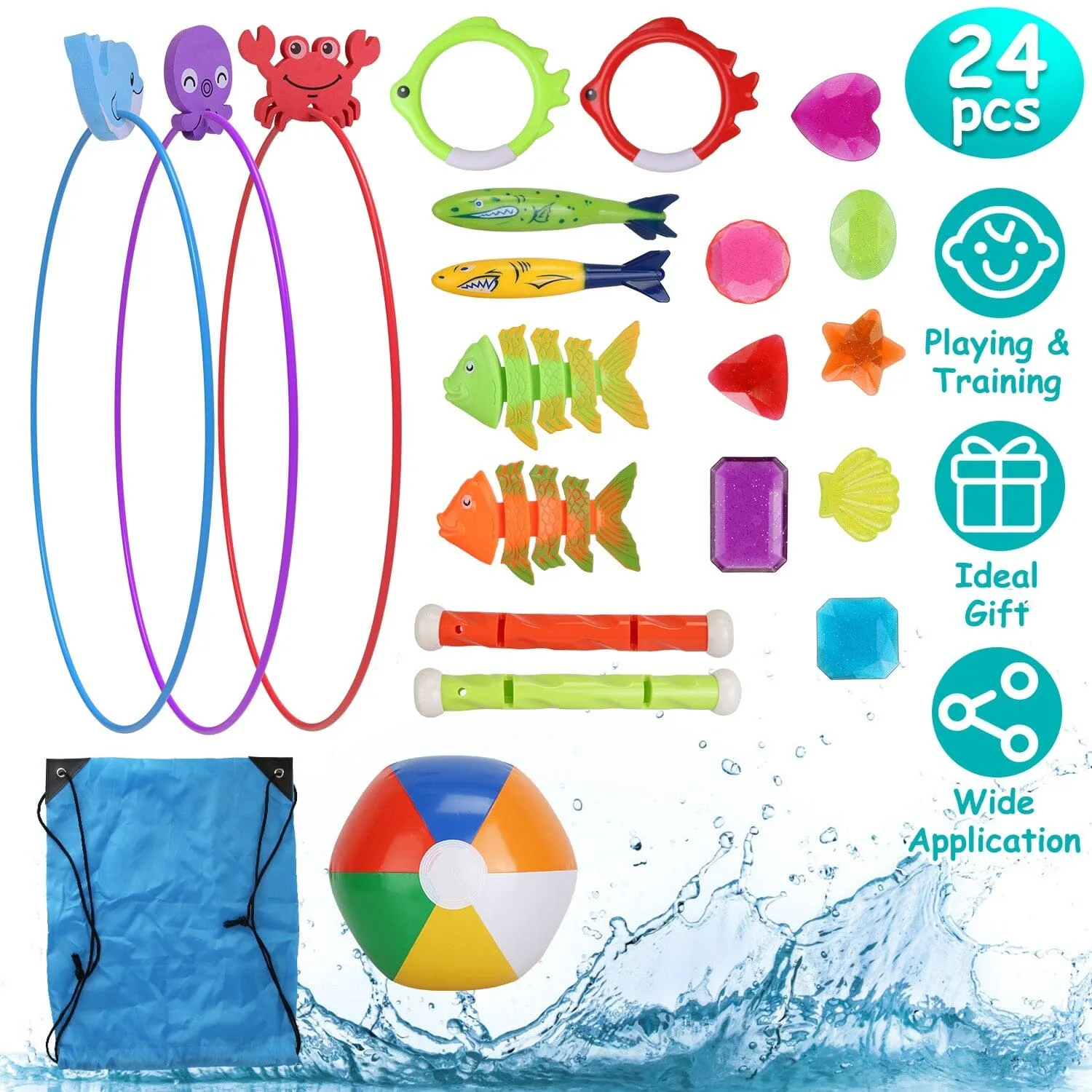 24-Pieces: Diving Toys Swimming Pool for Aged 3  Years Old