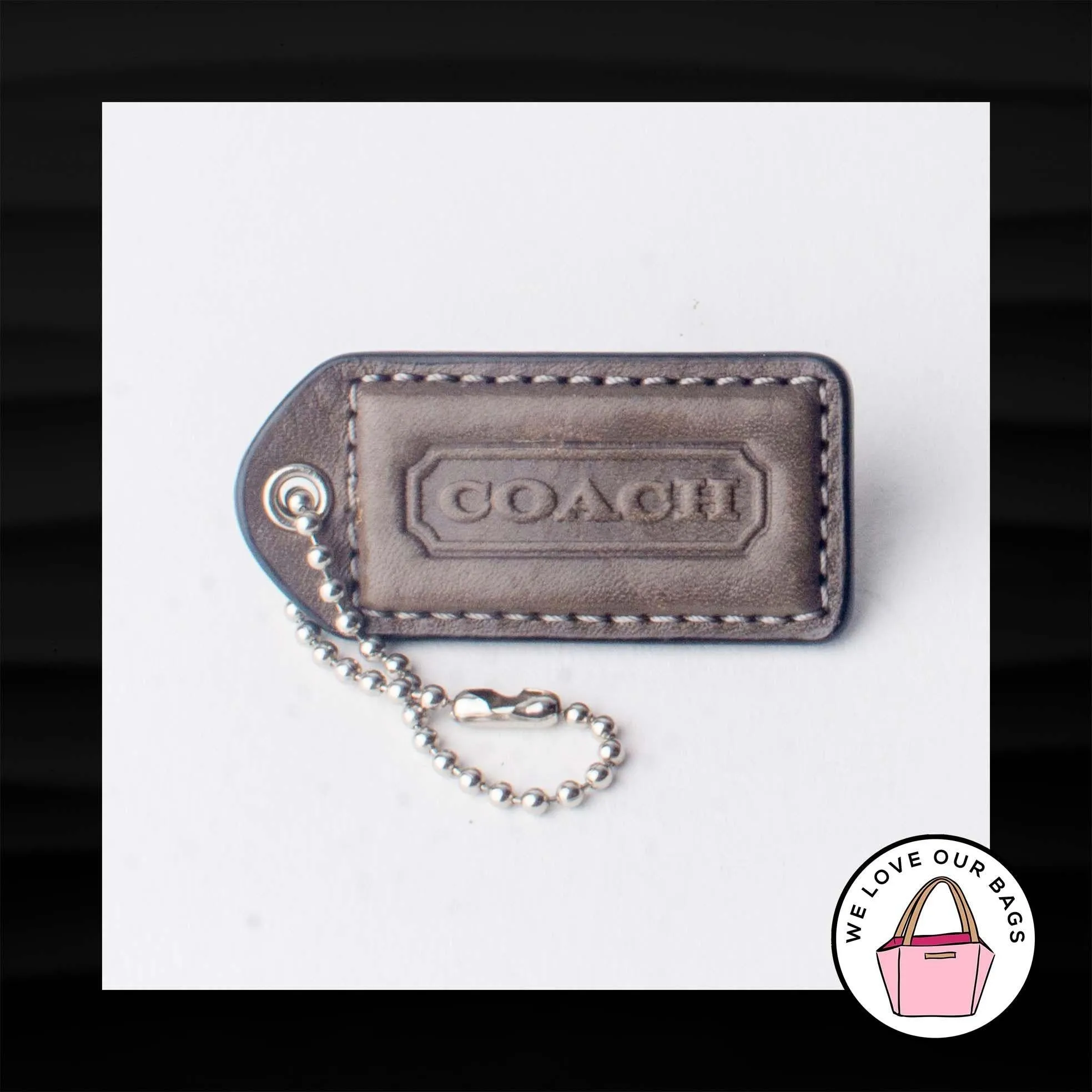 2" Medium COACH GRAY GREY LEATHER KEY FOB BAG CHARM KEYCHAIN HANGTAG TAG