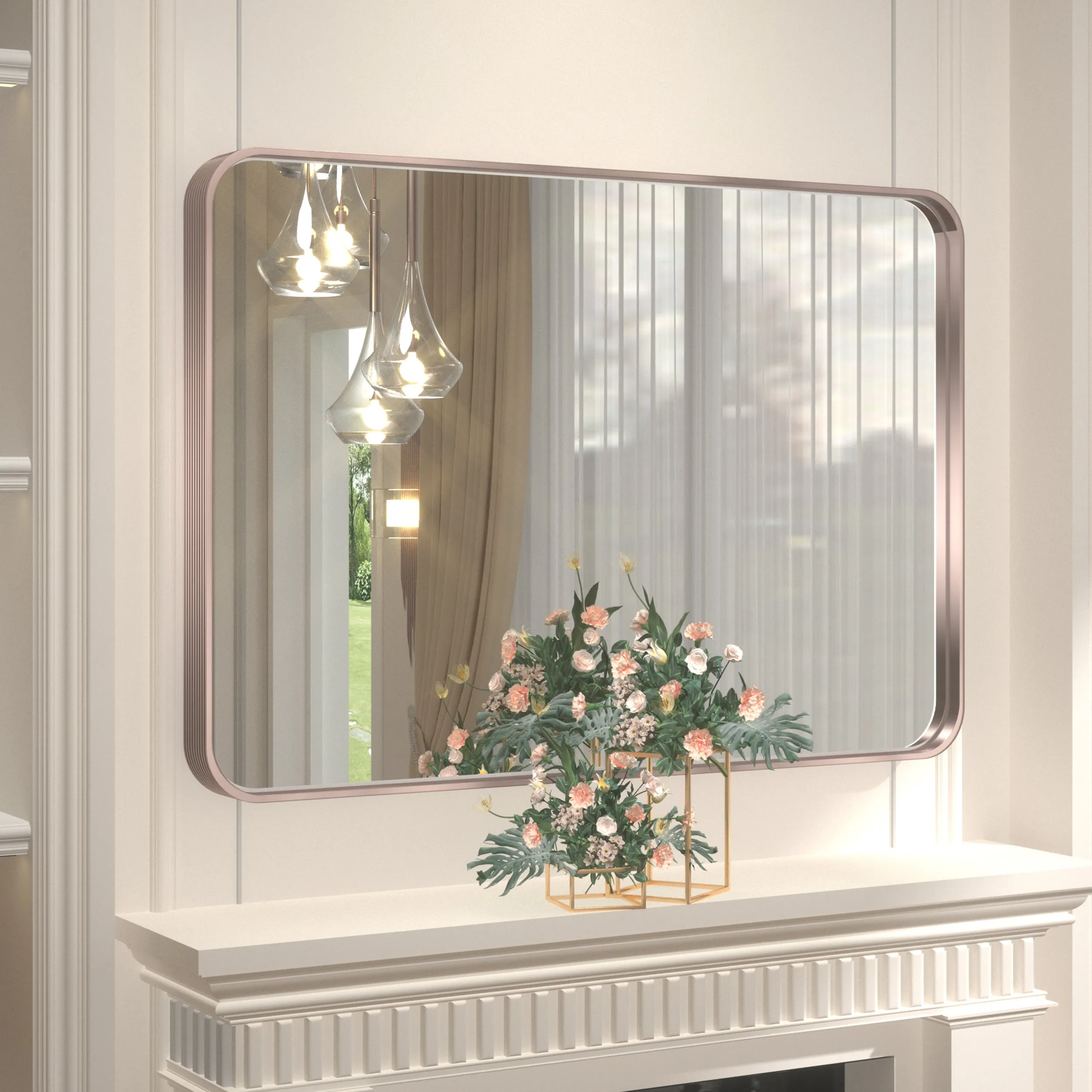 36" x 30" PILOCOS Modern Practical Brushed Metal Frame Mirror for Bathroom Vanity