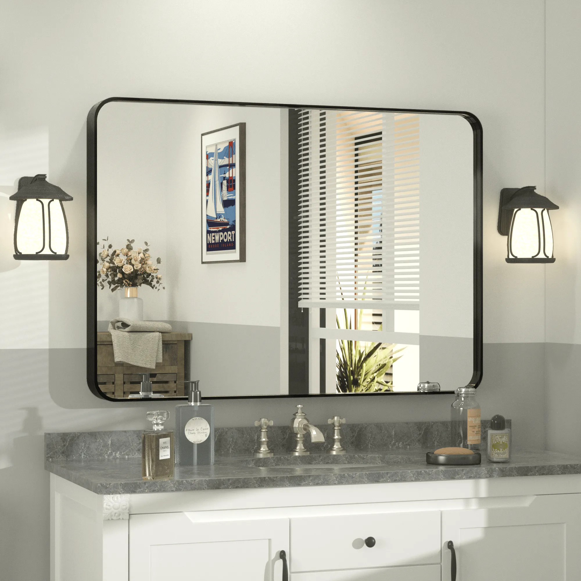 36" x 30" PILOCOS Modern Practical Brushed Metal Frame Mirror for Bathroom Vanity