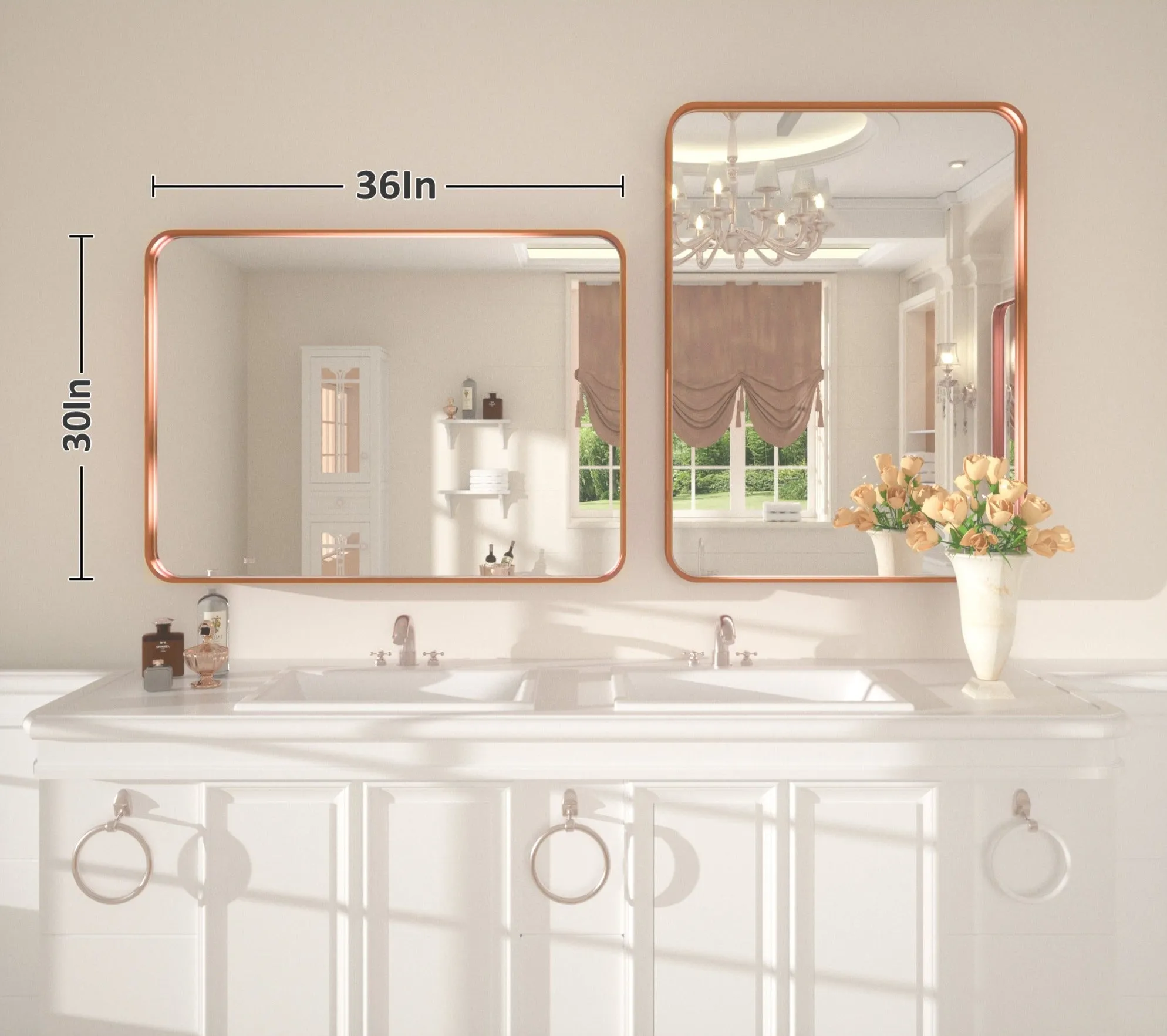 36" x 30" PILOCOS Modern Practical Brushed Metal Frame Mirror for Bathroom Vanity