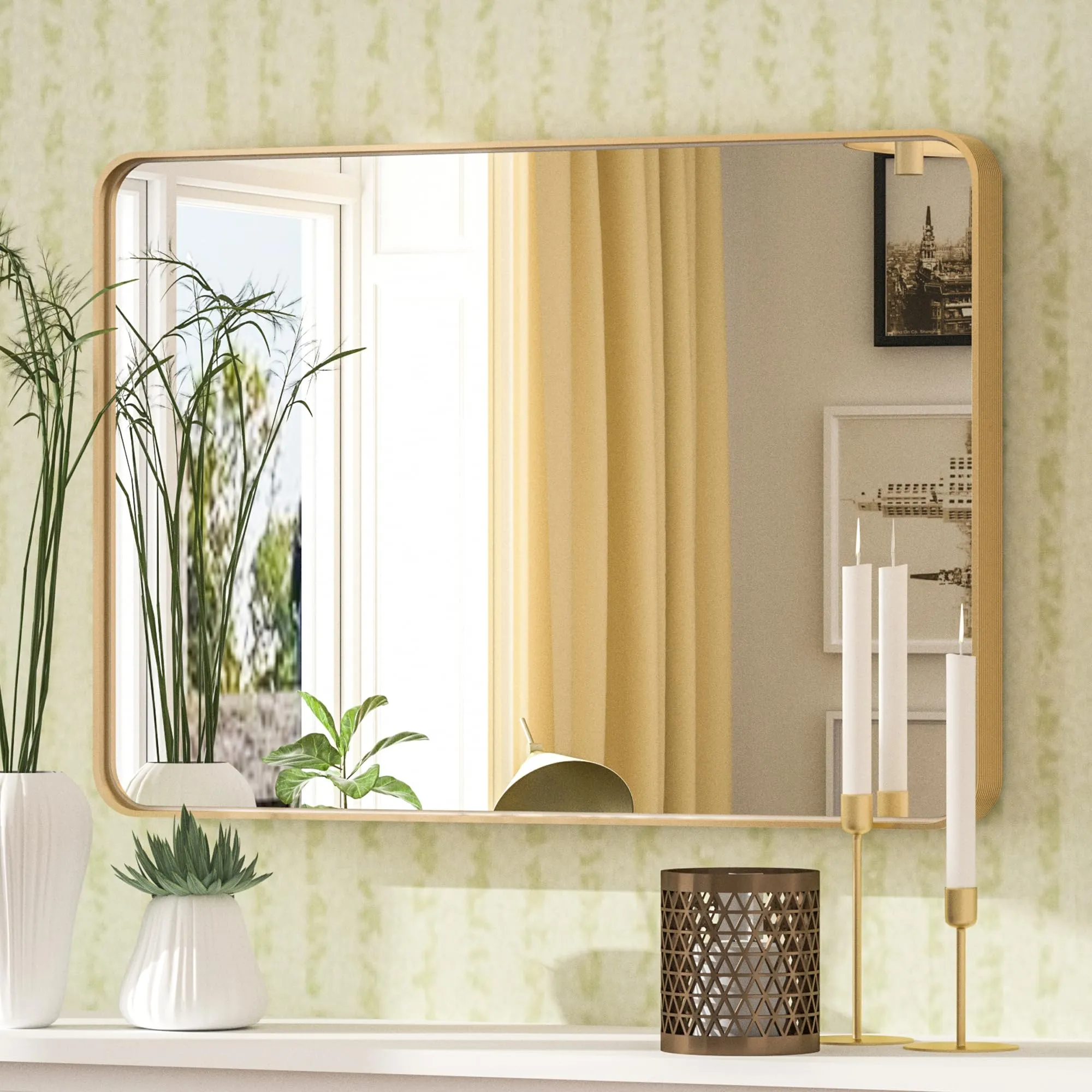 36" x 30" PILOCOS Modern Practical Brushed Metal Frame Mirror for Bathroom Vanity