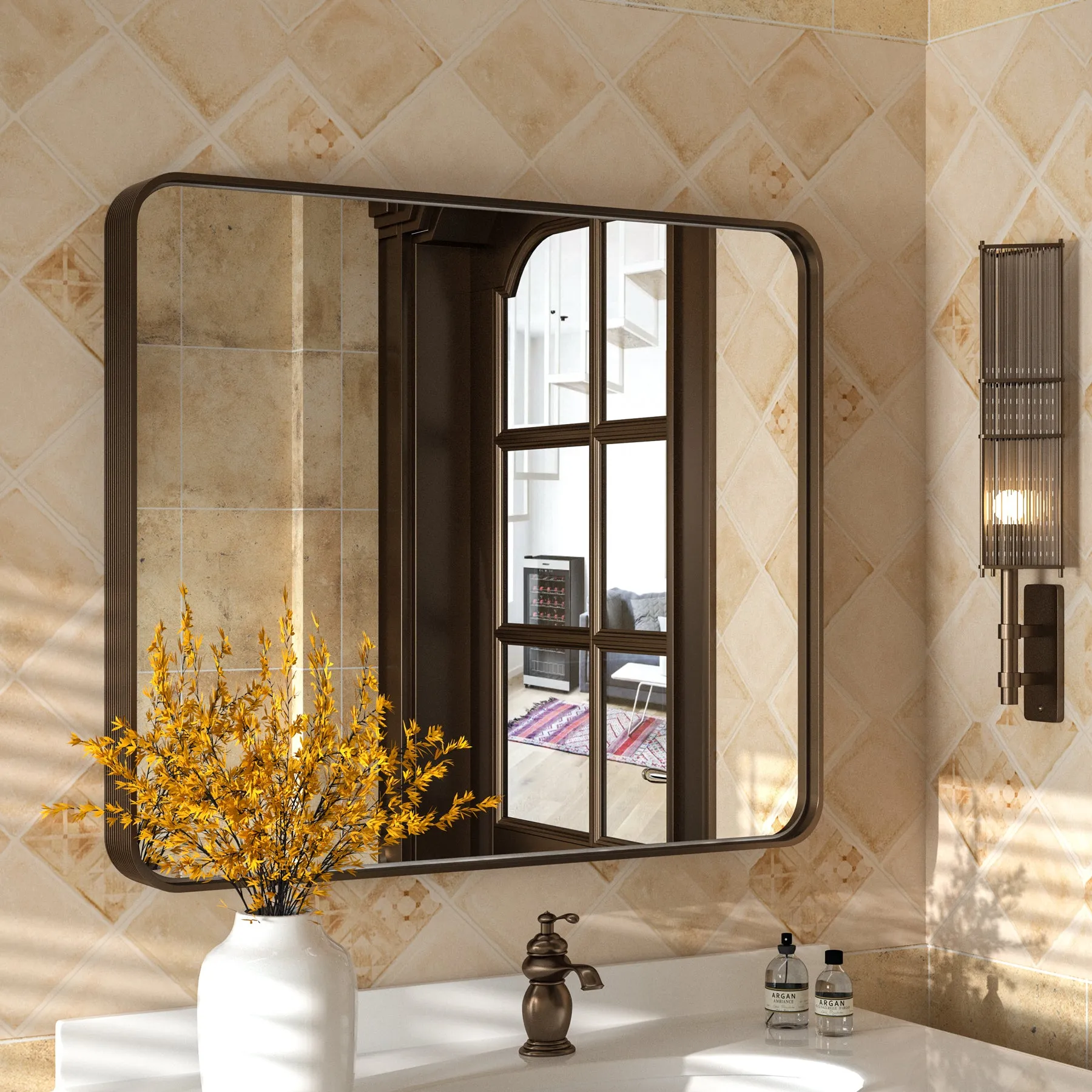 36" x 30" PILOCOS Modern Practical Brushed Metal Frame Mirror for Bathroom Vanity