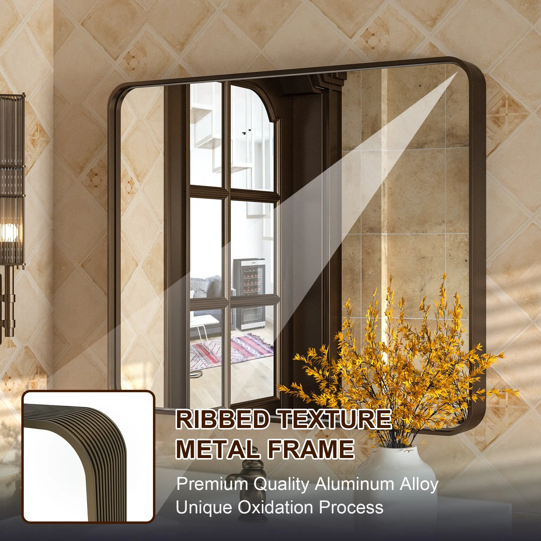 36" x 30" PILOCOS Modern Practical Brushed Metal Frame Mirror for Bathroom Vanity