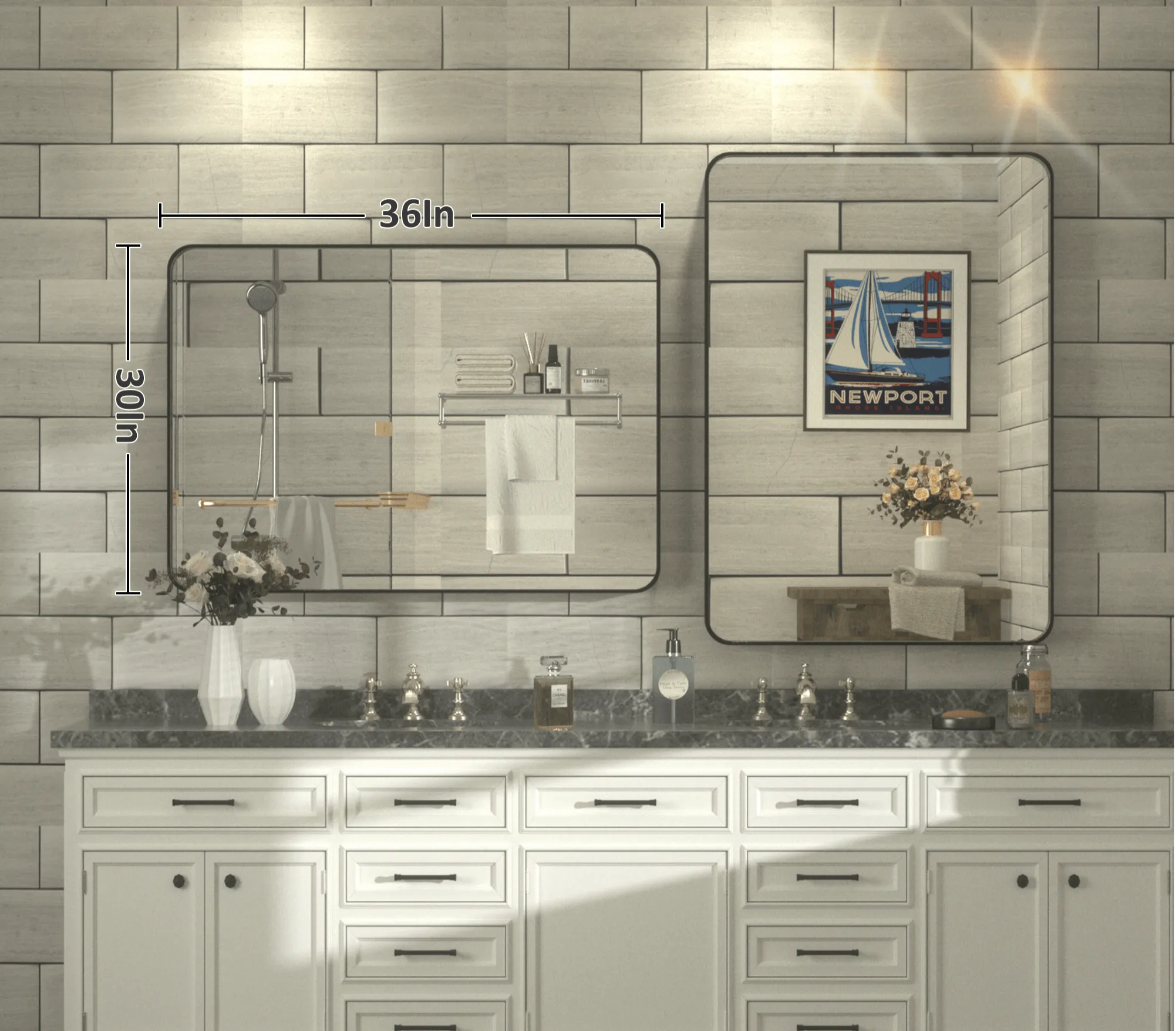 36" x 30" PILOCOS Modern Practical Brushed Metal Frame Mirror for Bathroom Vanity