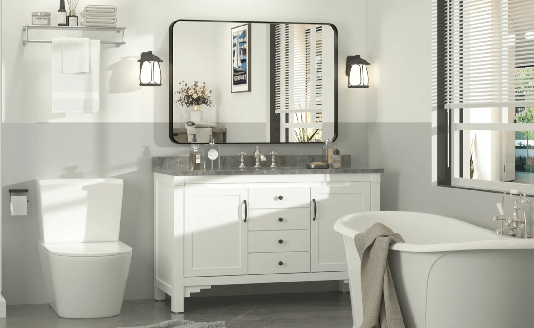 36" x 30" PILOCOS Modern Practical Brushed Metal Frame Mirror for Bathroom Vanity