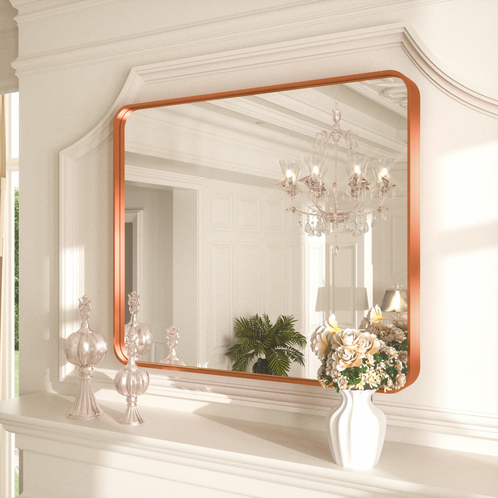 36" x 30" PILOCOS Modern Practical Brushed Metal Frame Mirror for Bathroom Vanity