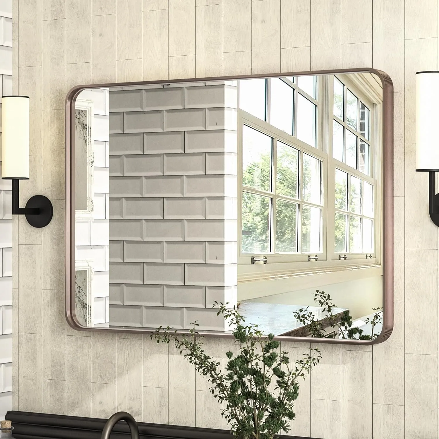 36" x 30" PILOCOS Modern Practical Brushed Metal Frame Mirror for Bathroom Vanity