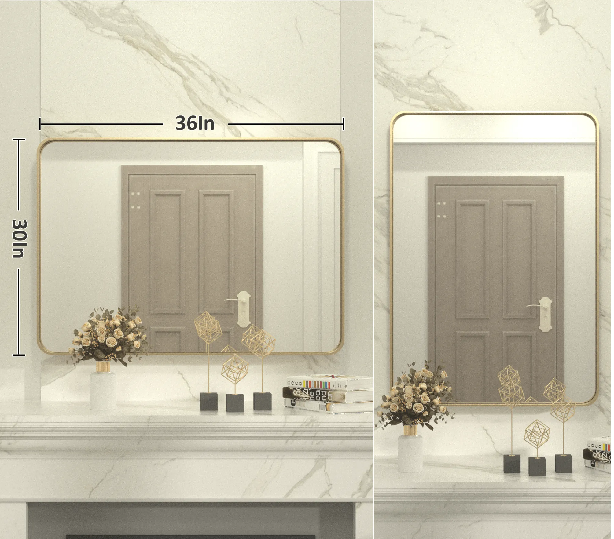 36" x 30" PILOCOS Modern Practical Brushed Metal Frame Mirror for Bathroom Vanity