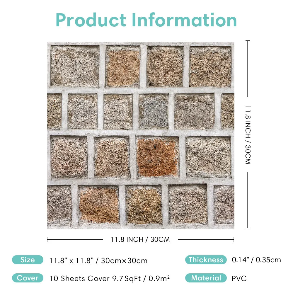 3D Rock Stone Peel and Stick Wall Tile