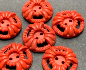 6 Extraordinary 1940s Red 2cm Buttons