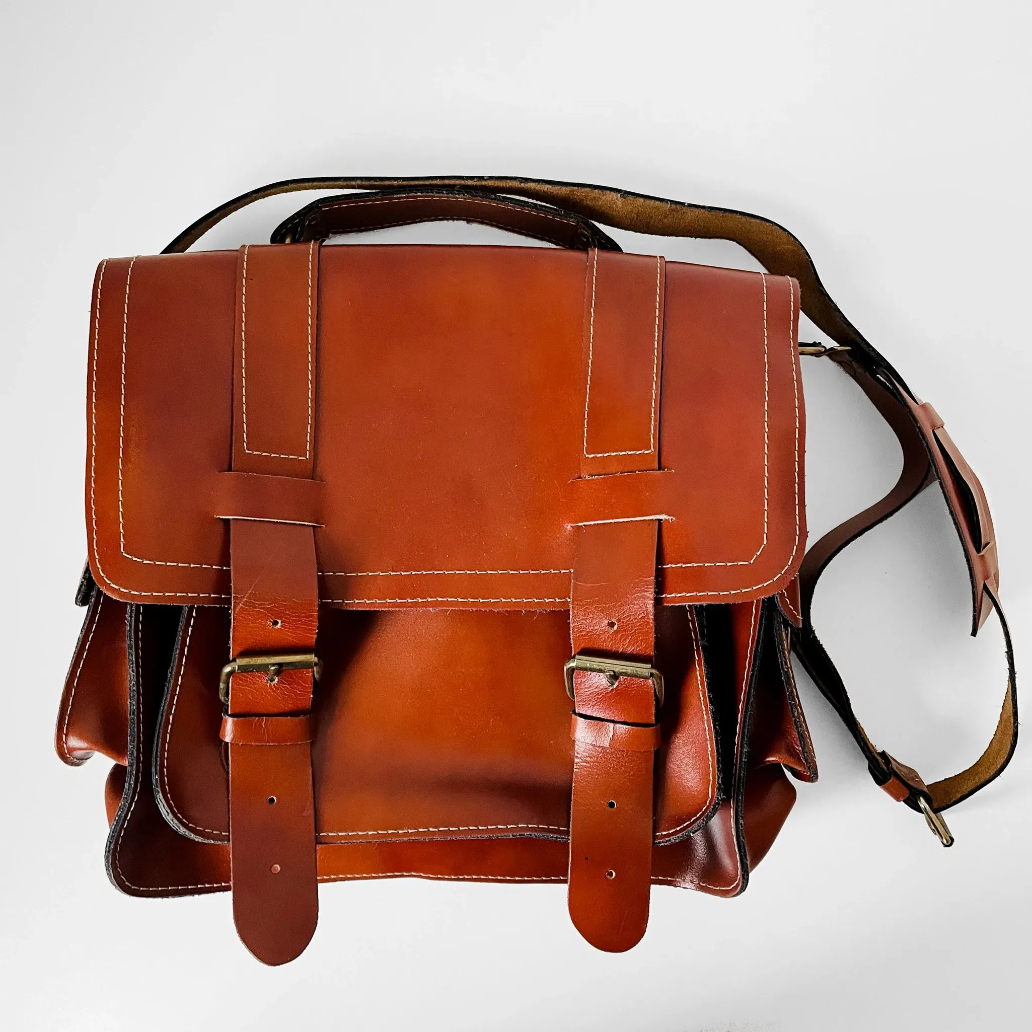 70s Dark Tobacco Toned Leather Satchel Bag