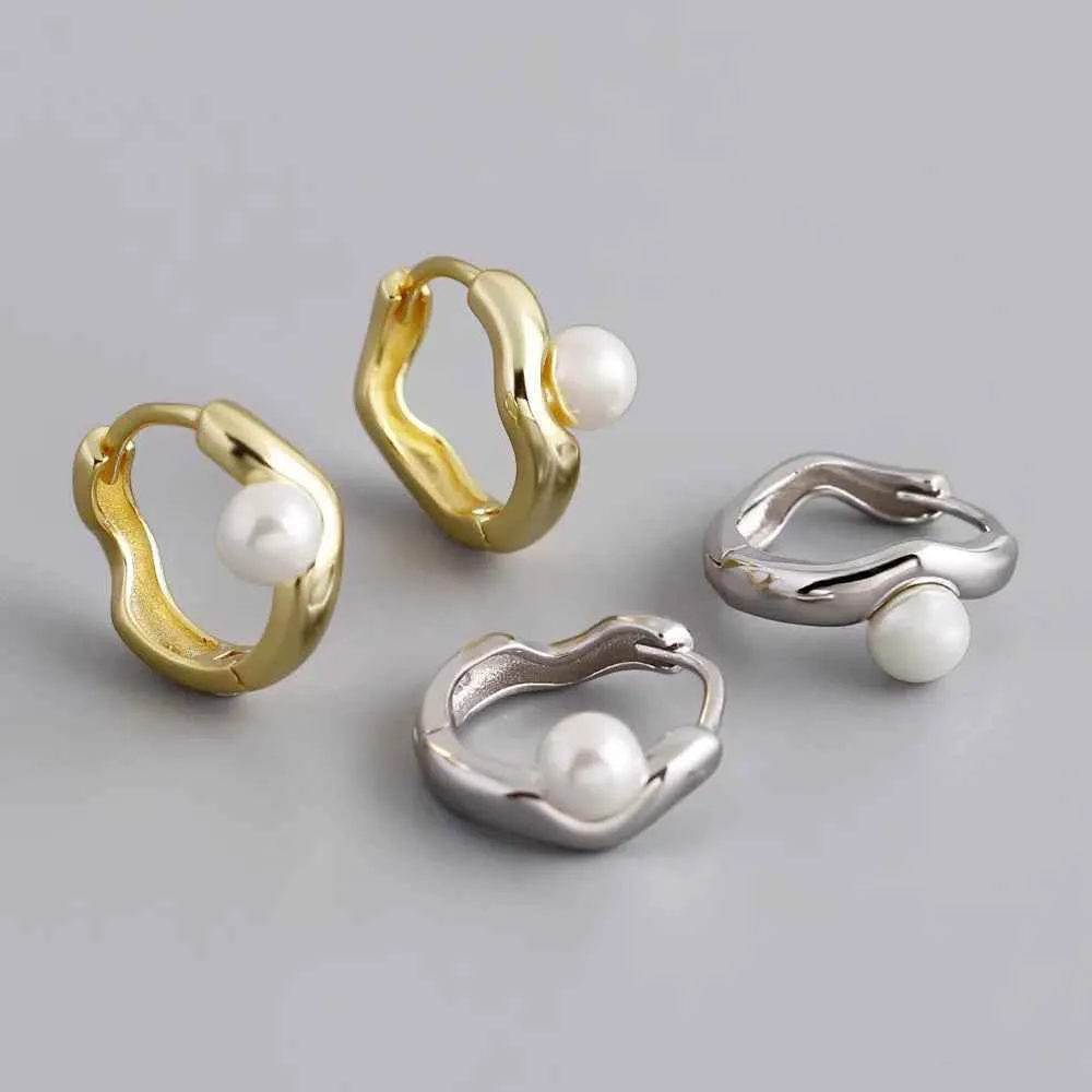 925 Sterling Silver Hoop Earrings Charm Jewelry - Pearl Circle-shaped - MD389