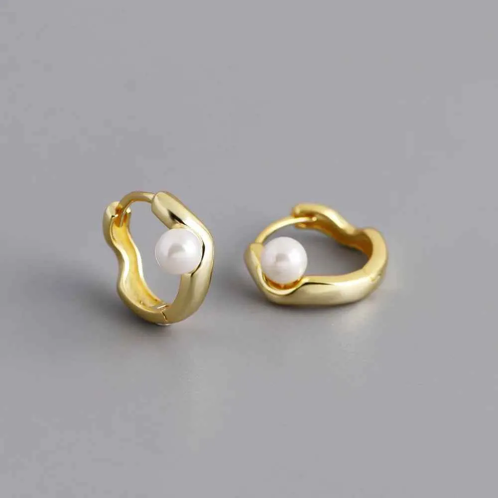 925 Sterling Silver Hoop Earrings Charm Jewelry - Pearl Circle-shaped - MD389