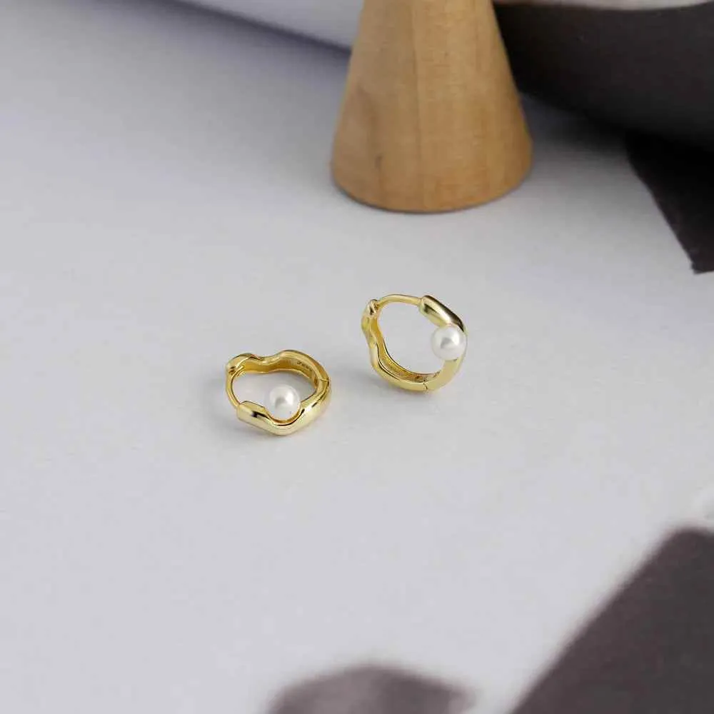 925 Sterling Silver Hoop Earrings Charm Jewelry - Pearl Circle-shaped - MD389