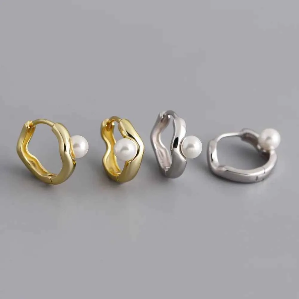 925 Sterling Silver Hoop Earrings Charm Jewelry - Pearl Circle-shaped - MD389