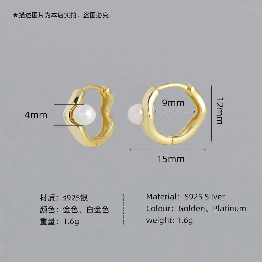 925 Sterling Silver Hoop Earrings Charm Jewelry - Pearl Circle-shaped - MD389