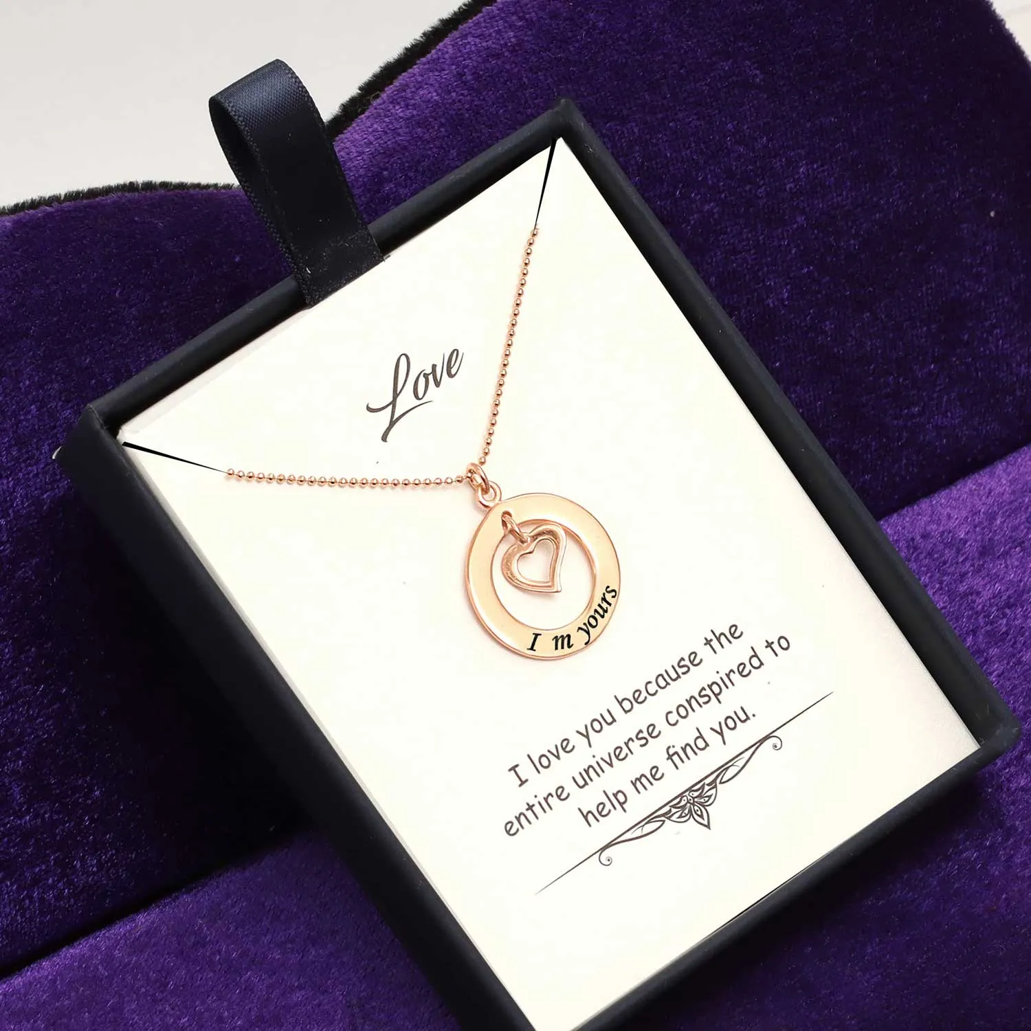 925 Sterling Silver I M Yours Quote Rose Gold Charms Necklace Pendant Jewellery for Teen Women