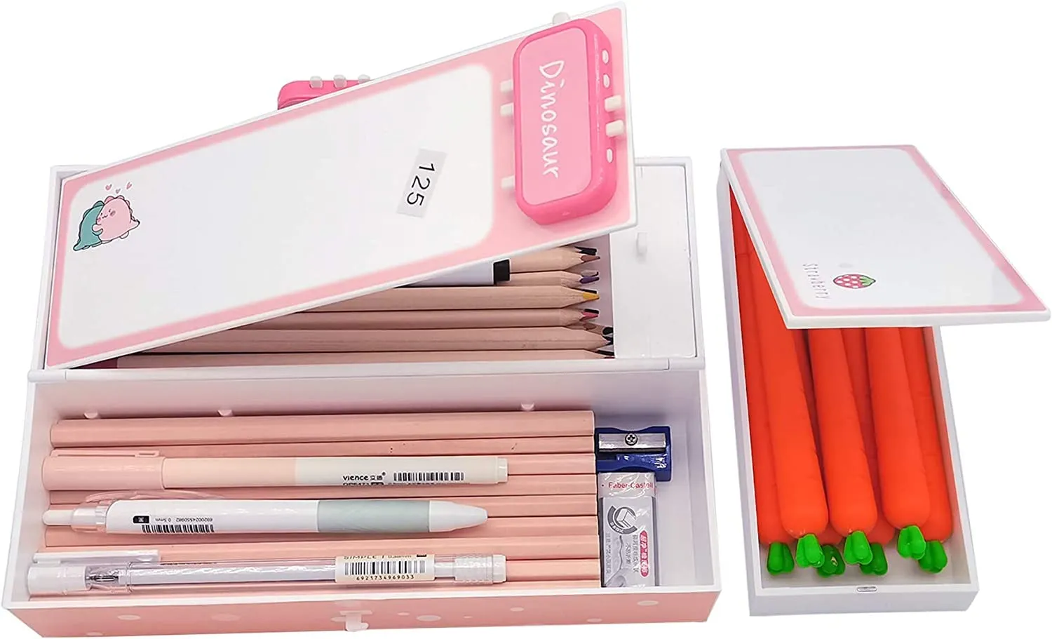 Aara Internationals 3d pink and dino suitcase pencil box