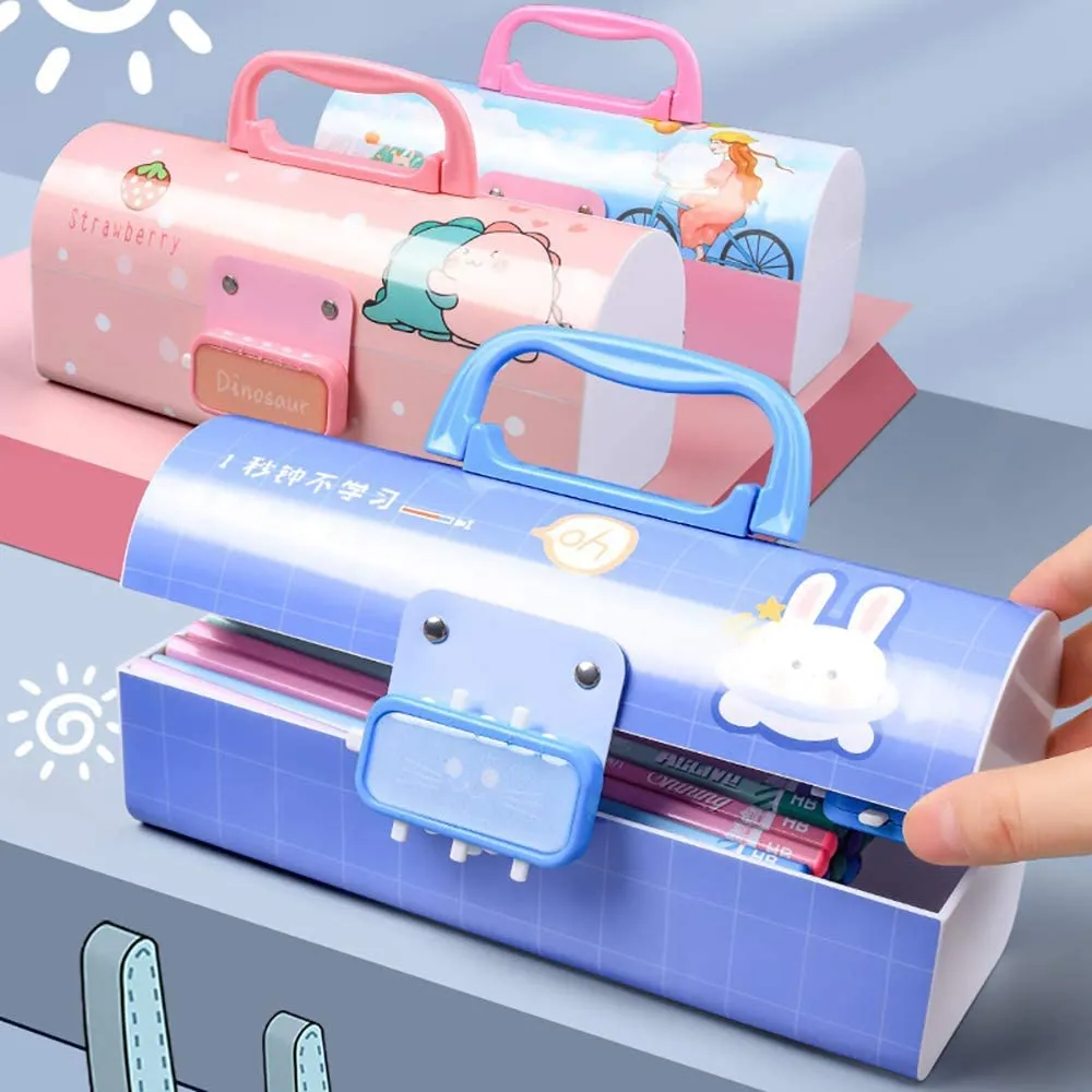 Aara Internationals 3d pink and dino suitcase pencil box