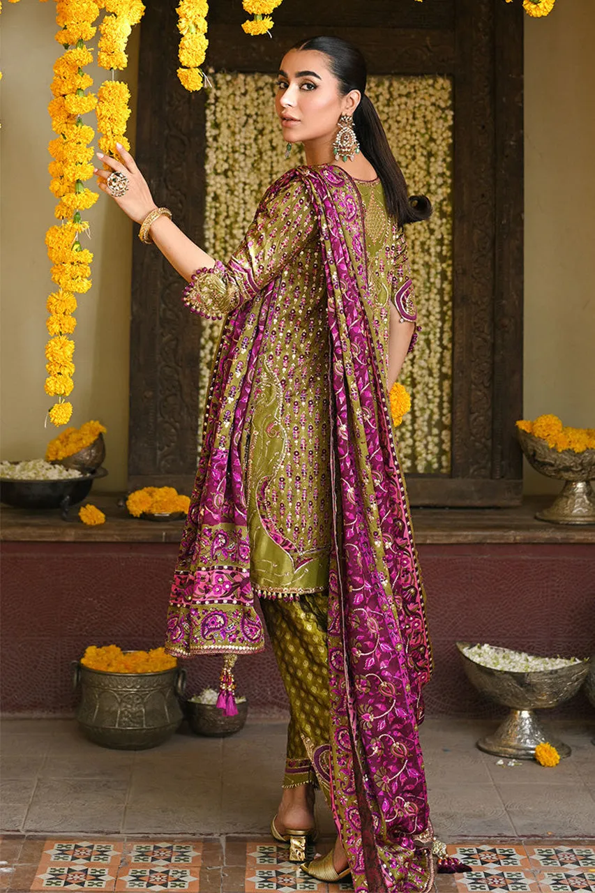 Amaltaas '24 - Alira Mehndi Green Kurta And Shalwar With Embellished Block Print Dupatta