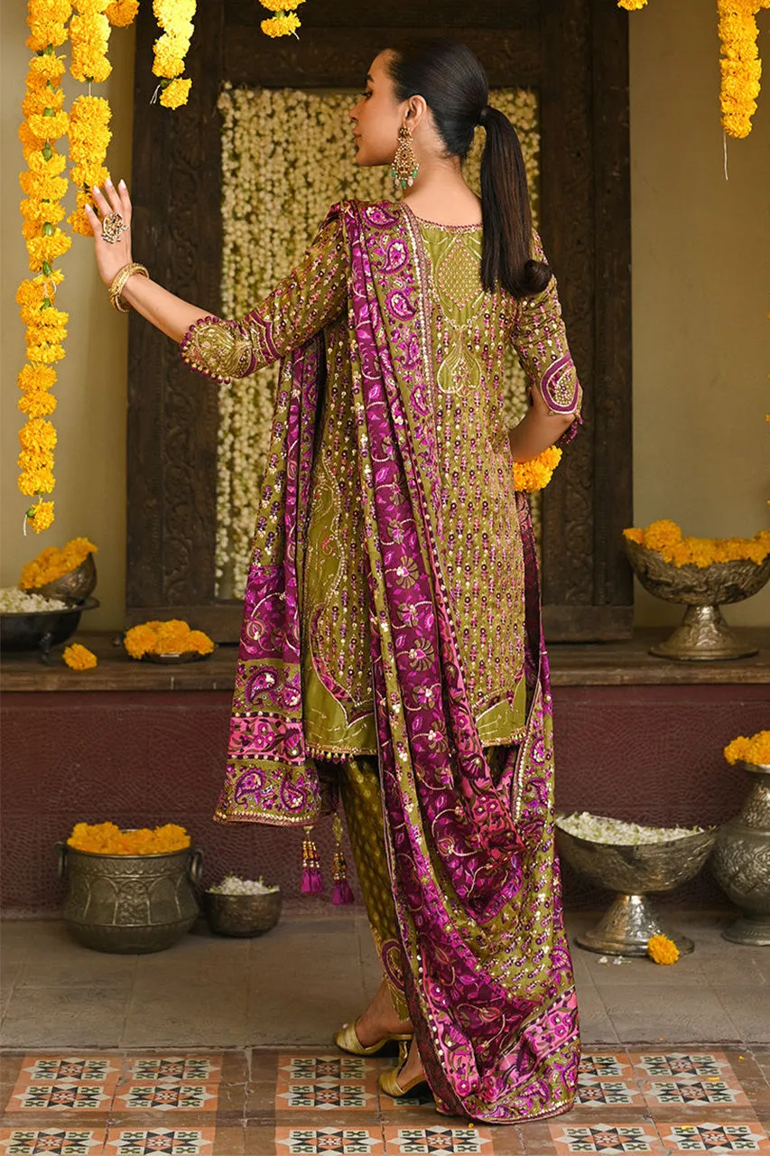 Amaltaas '24 - Alira Mehndi Green Kurta And Shalwar With Embellished Block Print Dupatta