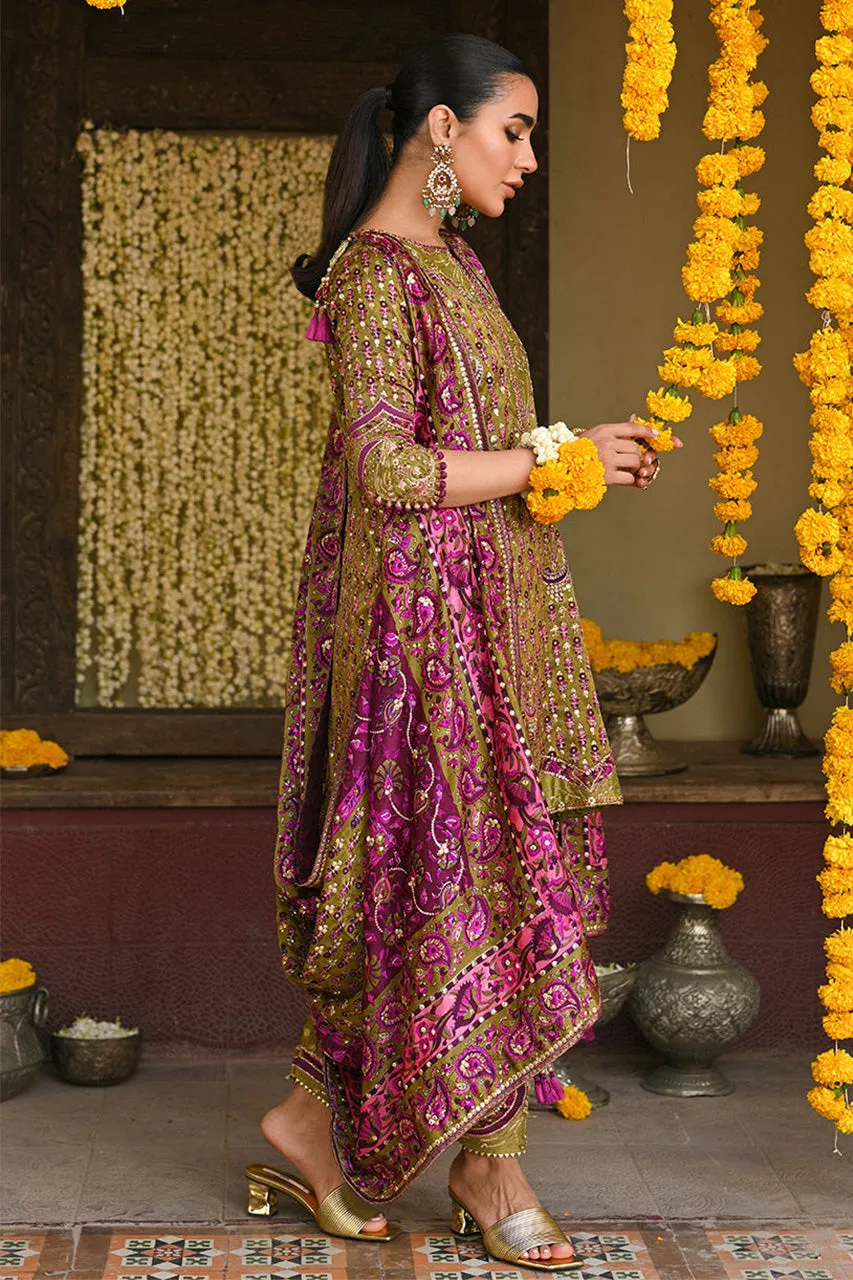 Amaltaas '24 - Alira Mehndi Green Kurta And Shalwar With Embellished Block Print Dupatta