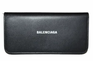 Authentic Balenciaga Black Calfskin Leather Continental Flap Wallet